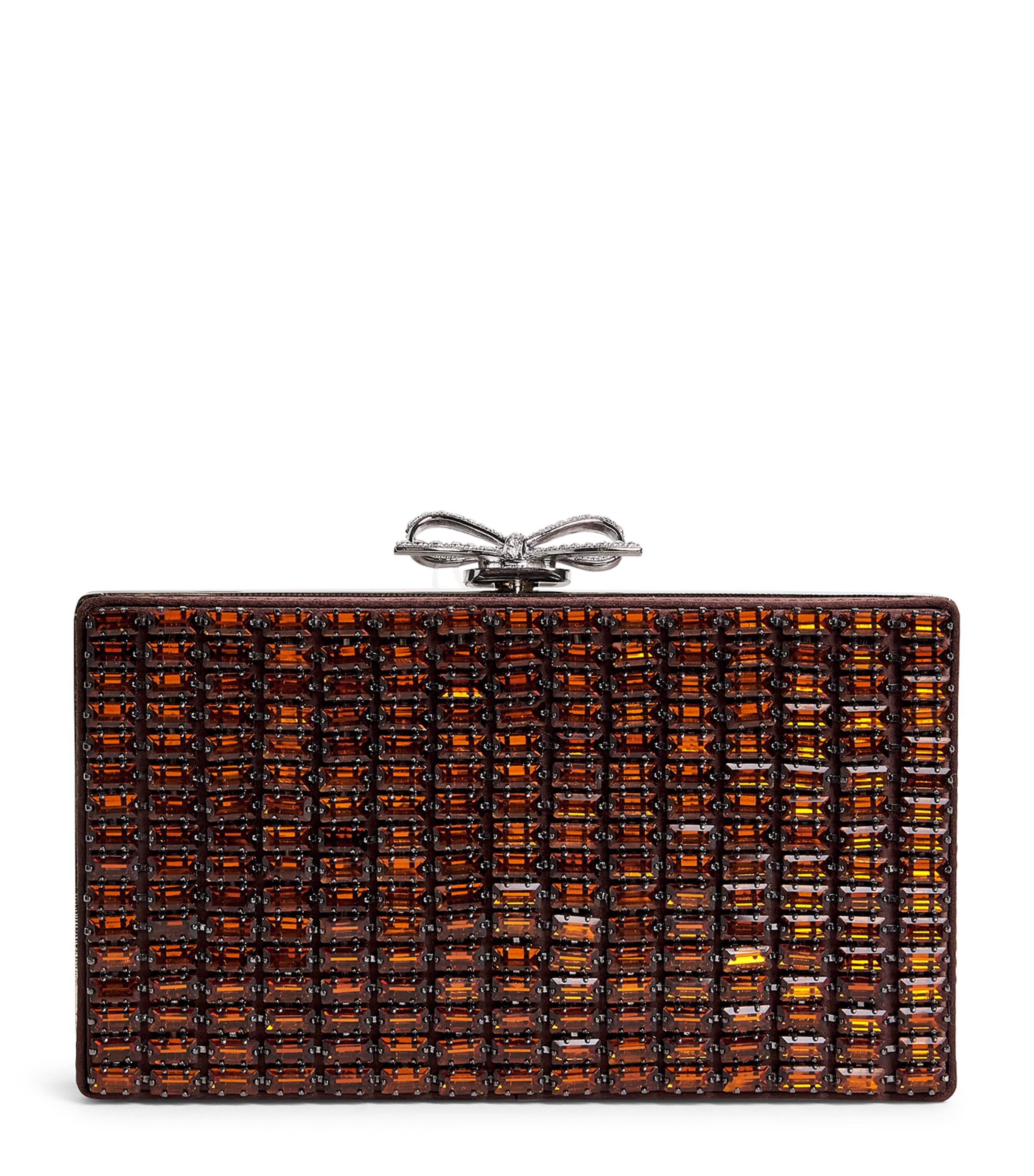 Self-Portrait Crystal Chainmail Clutch Bag Brown