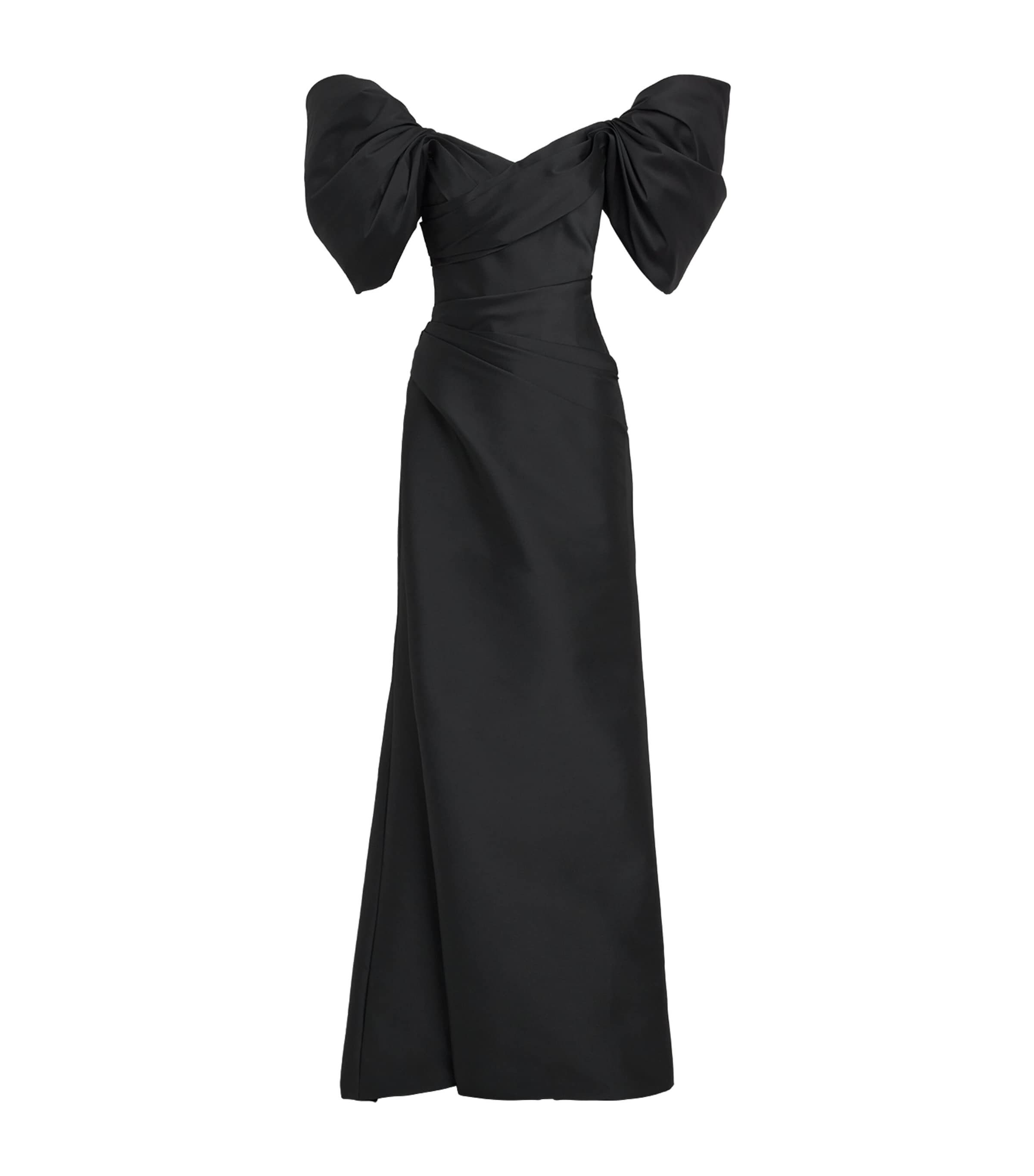 Monique Lhuillier Womens Taffeta Off-The-Shoulder Gown Noir