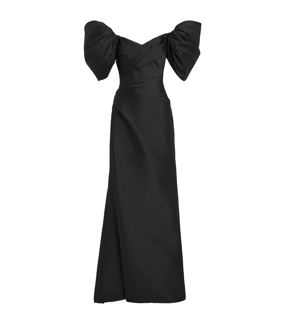 Monique Lhuillier Womens Taffeta Off-The-Shoulder Gown Noir
