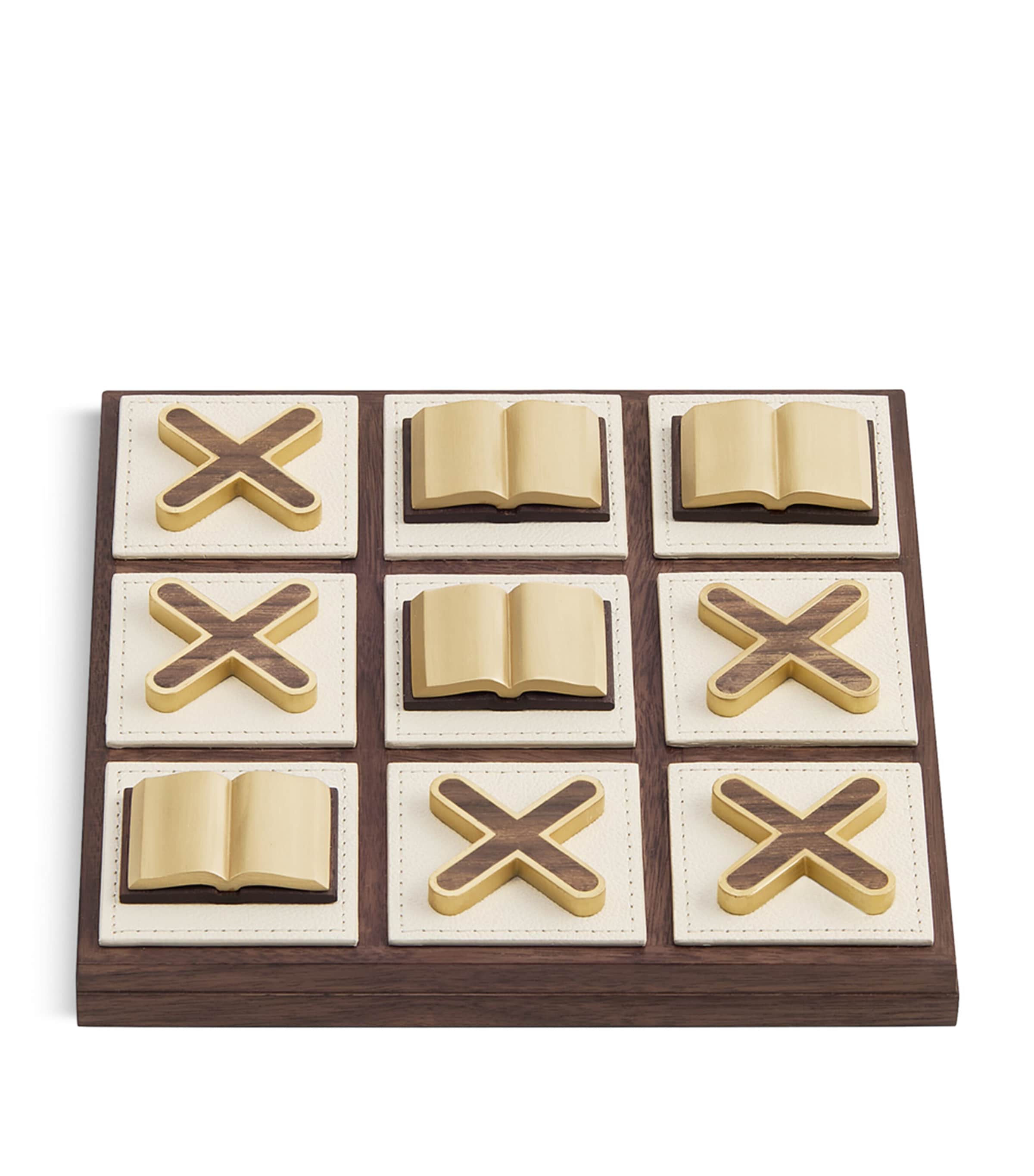 Assouline Walnut Tic-Tac-Toe Board Stone