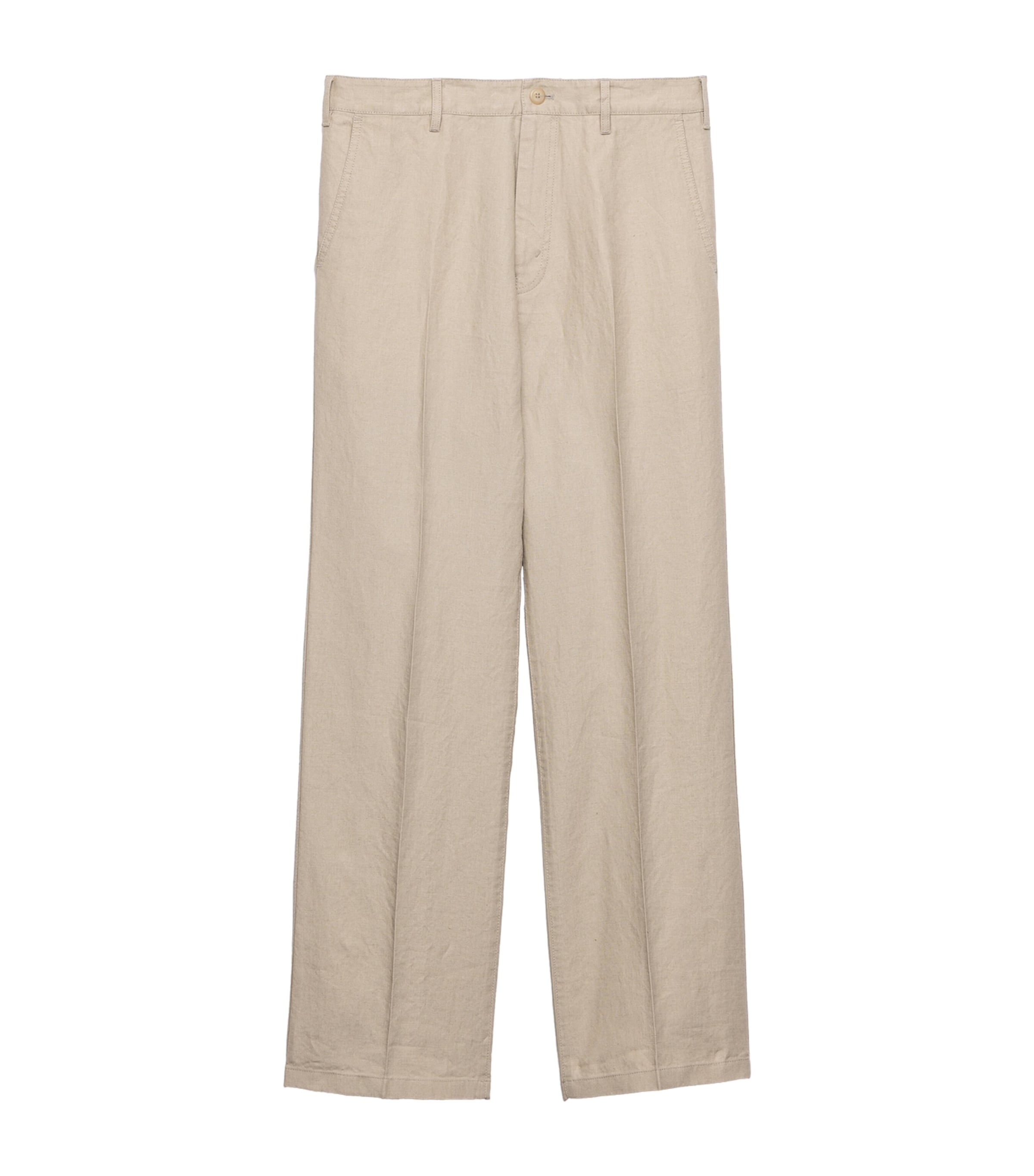 Prada Mens Linen Wide-Leg Trousers Neutral