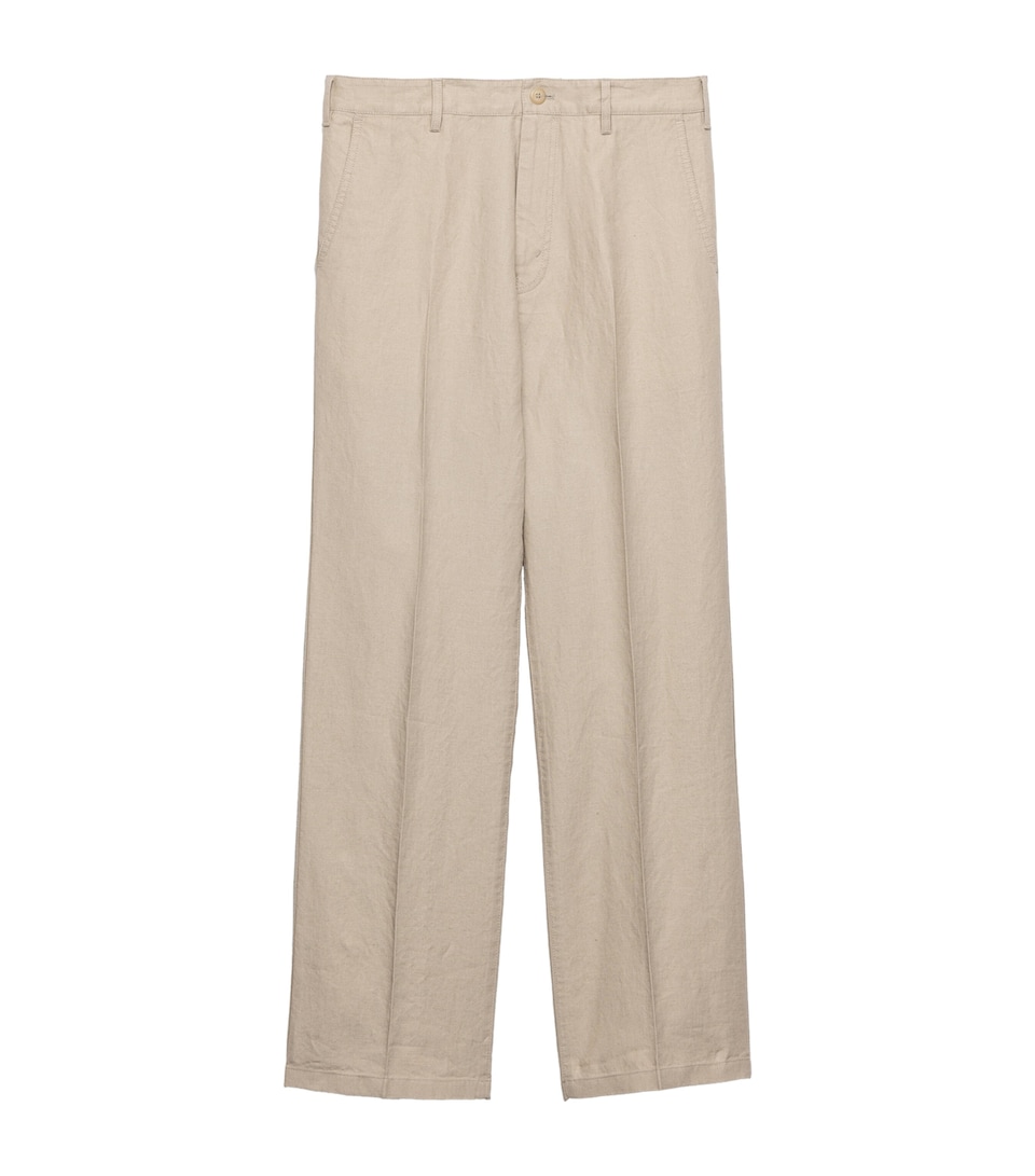 Prada Mens Linen Wide-Leg Trousers Neutral