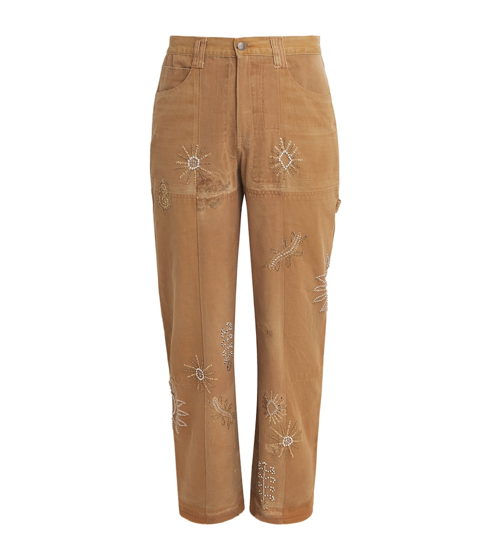 Kartik Research Mens Embroidered Trousers Beige/ Gold
