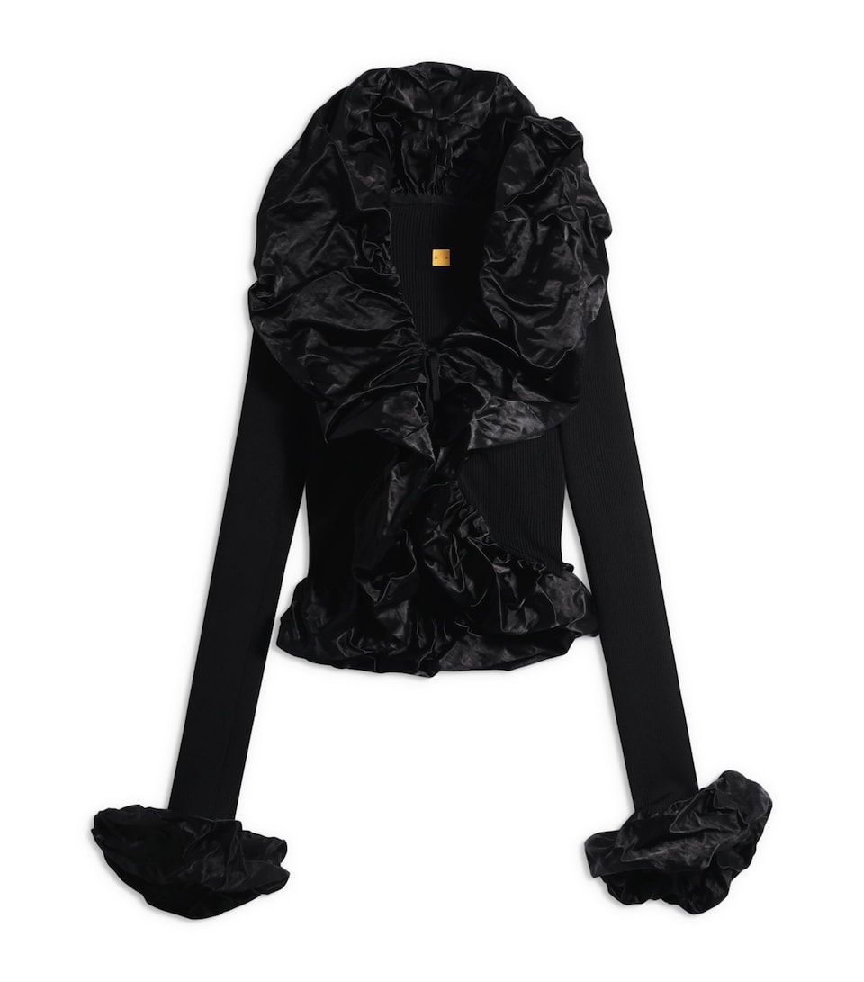 Schiaparelli Womens Knitted Sculptural Ruffle Cardigan Black