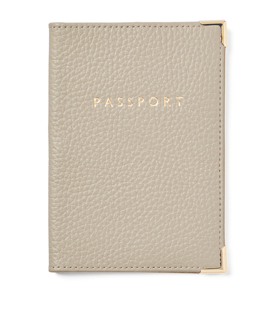 Aspinal Of London Grained Leather Passport Cover Dove Grey