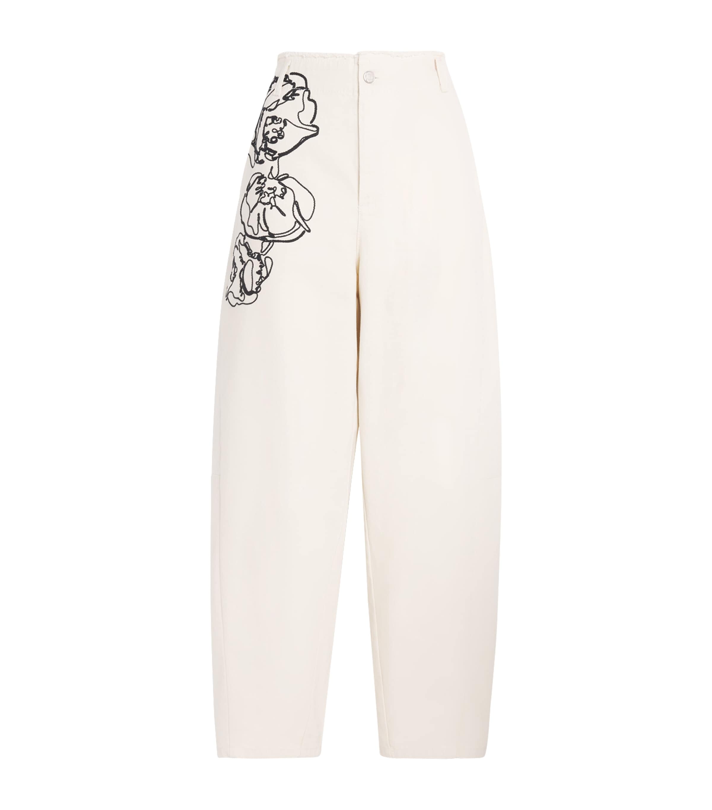 Embroidered Barrel-Leg Trousers