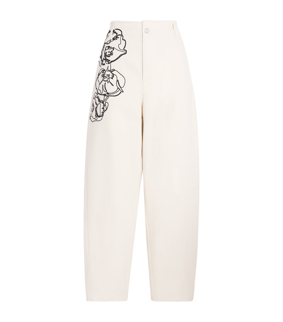 Embroidered Barrel-Leg Trousers