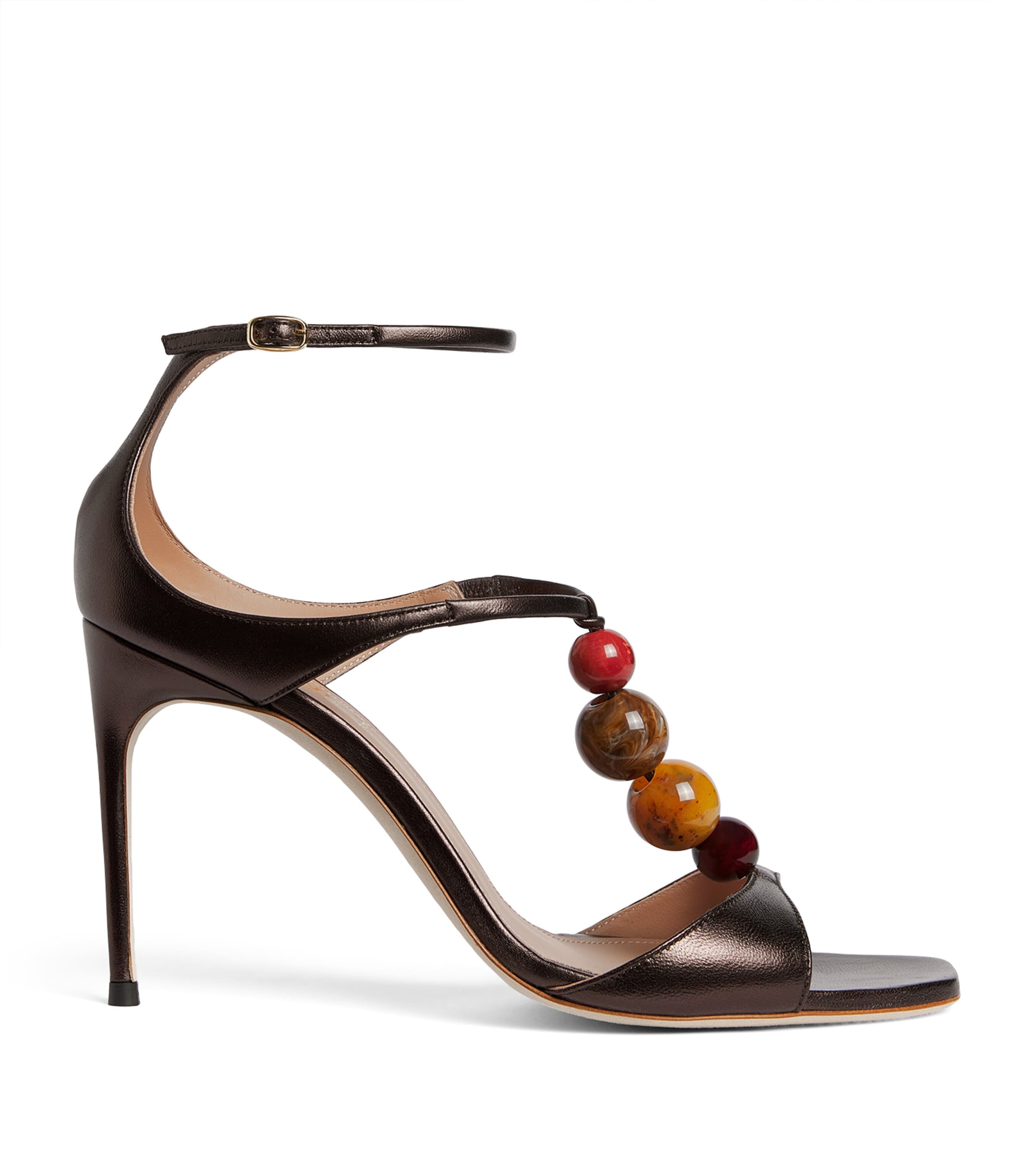 Malone Souliers Metallic Leather Beaded Leia Heeled Sandals 90 Tobacco