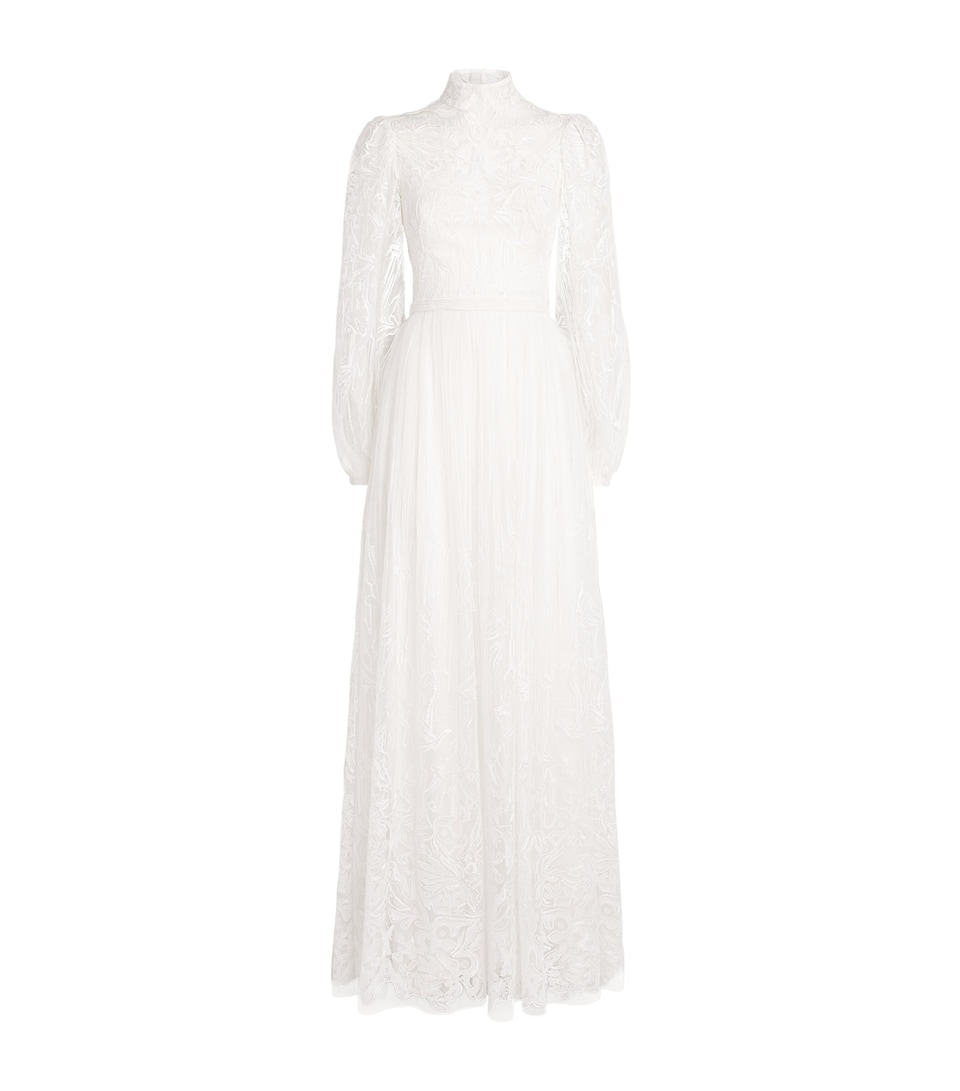 Tulle Embroidered High-Neck Gown