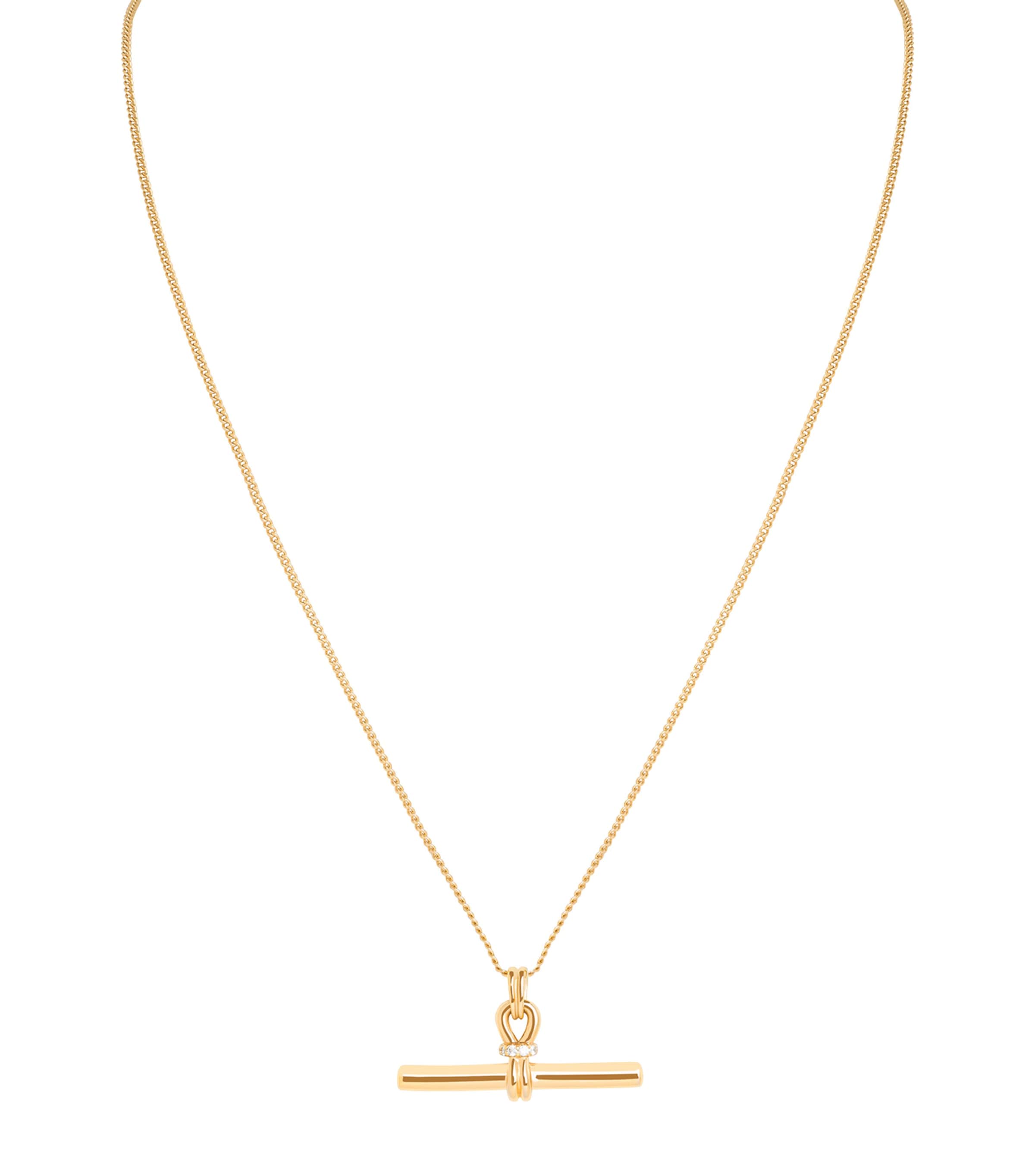 Gold-Plated Silver T-Bar Pendant Necklace