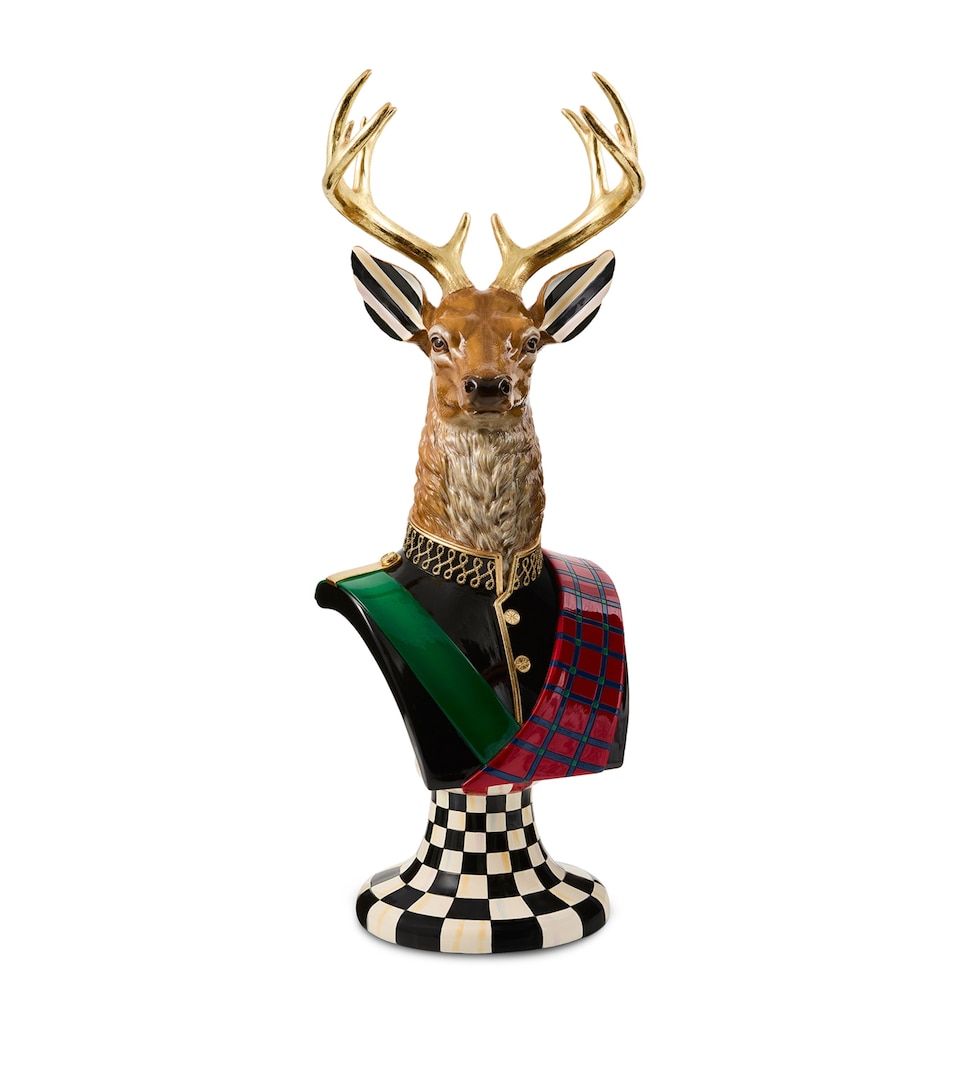 MacKenzie-Childs Timeless Tartan Reindeer Bust Ornament Grey