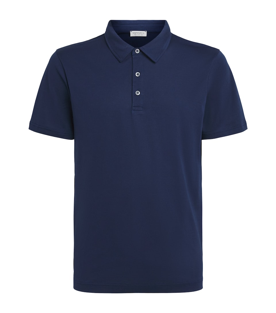 Sunspel Mens Supima Cotton Polo Shirt Buwx Ink Blue