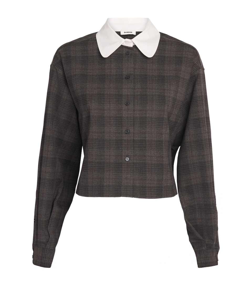 Sandro Paris Womens Check Contrast-Collar Shirt Dark Grey