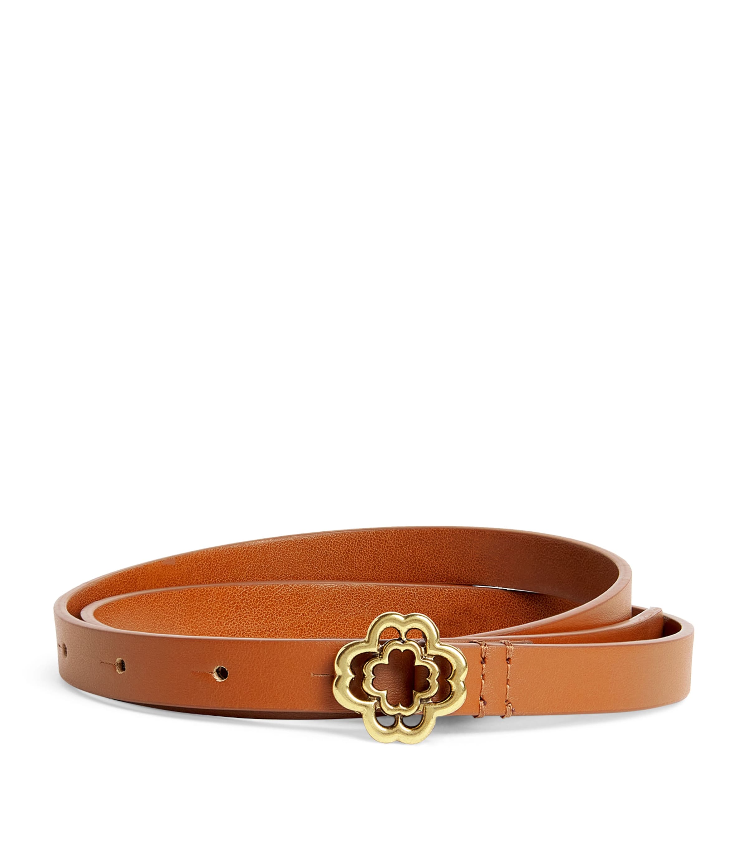 Maje Leather Logo Thin Belt Camel