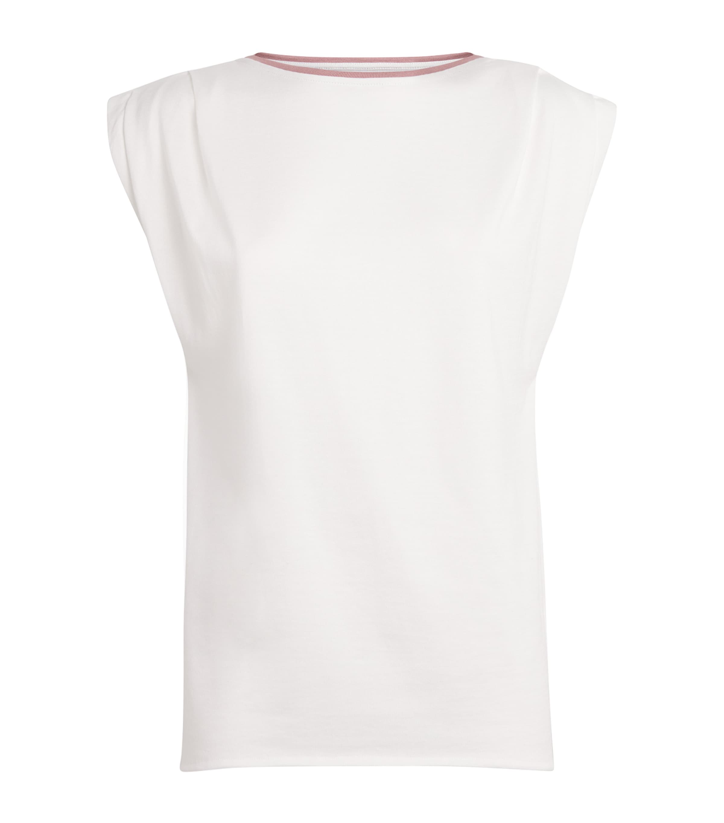 Eleventy Womens Cotton Pleated-Detail T-Shirt Bianco, Antico