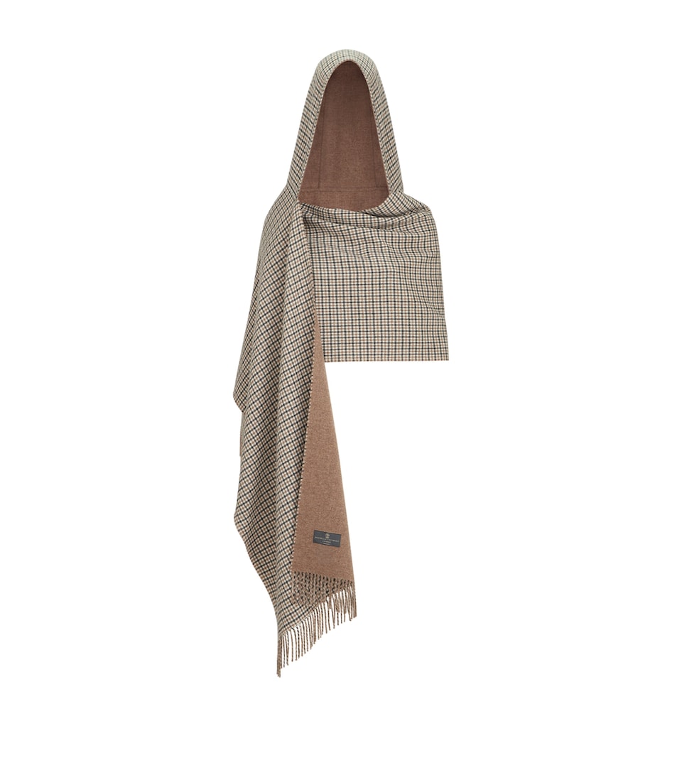 Brunello Cucinelli Womens Cashmere Hooded Houndstooth Scarf Beige+grey