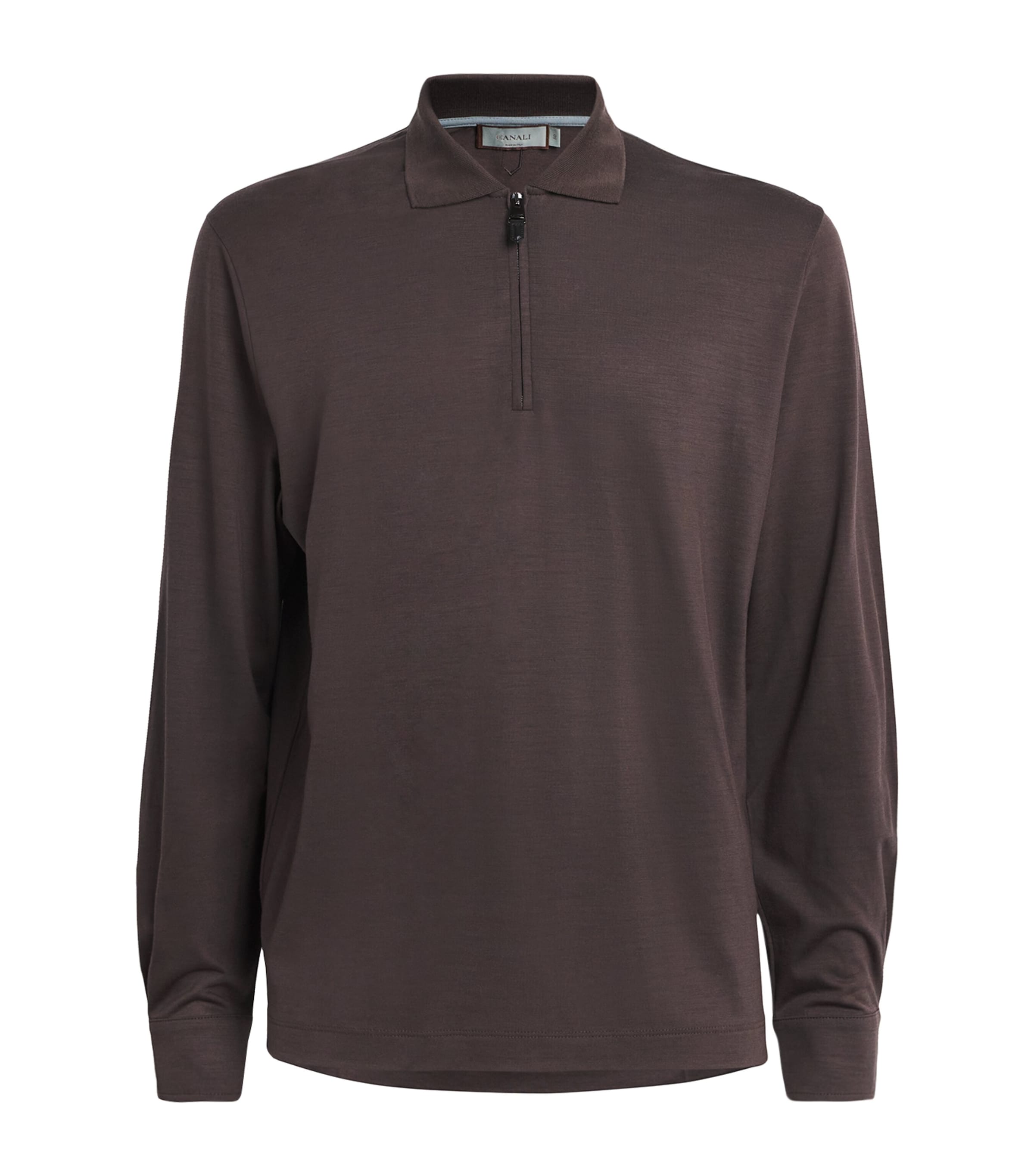 Wool Zip-Up Long-Sleeve Polo Shirt