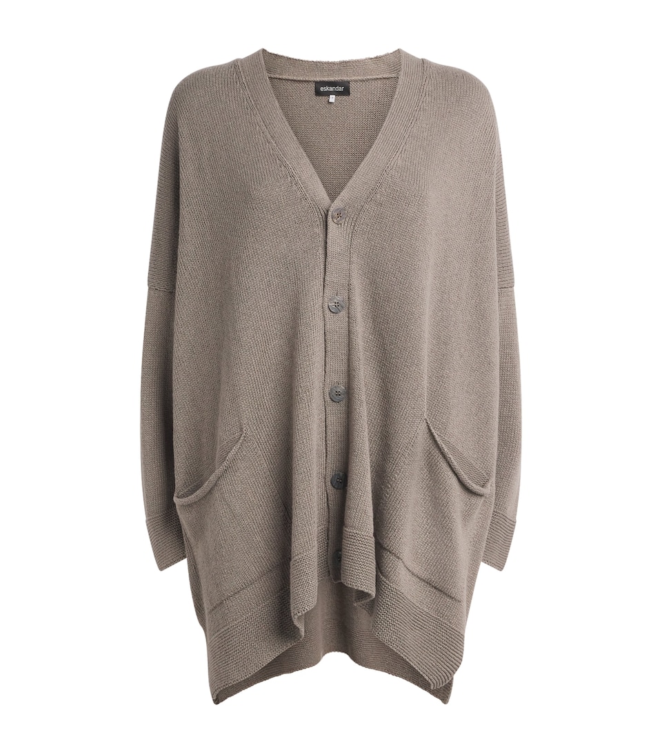 Eskandar Womens Linen-Organic Cotton V-Neck Cardigan Mink