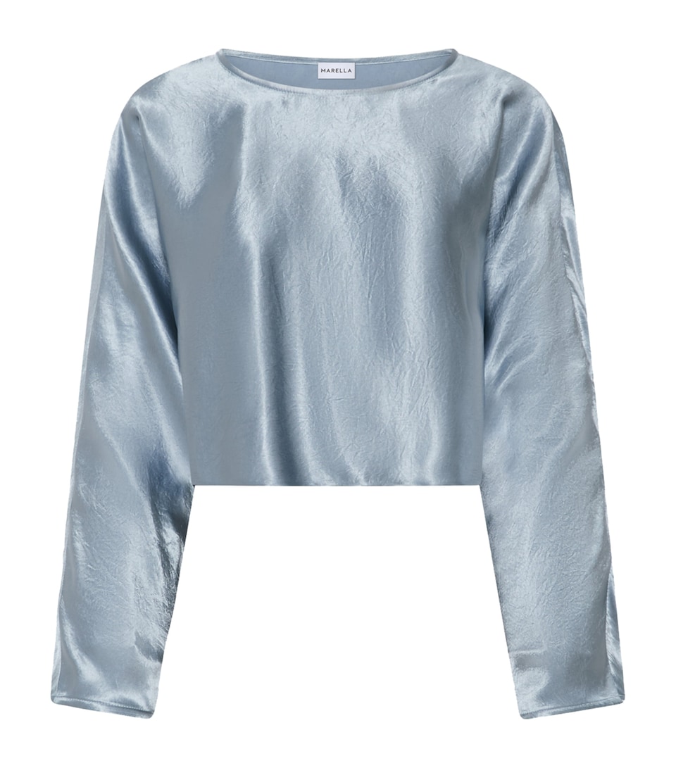 Marella Womens Satin Cropped Blouse Dust Blue