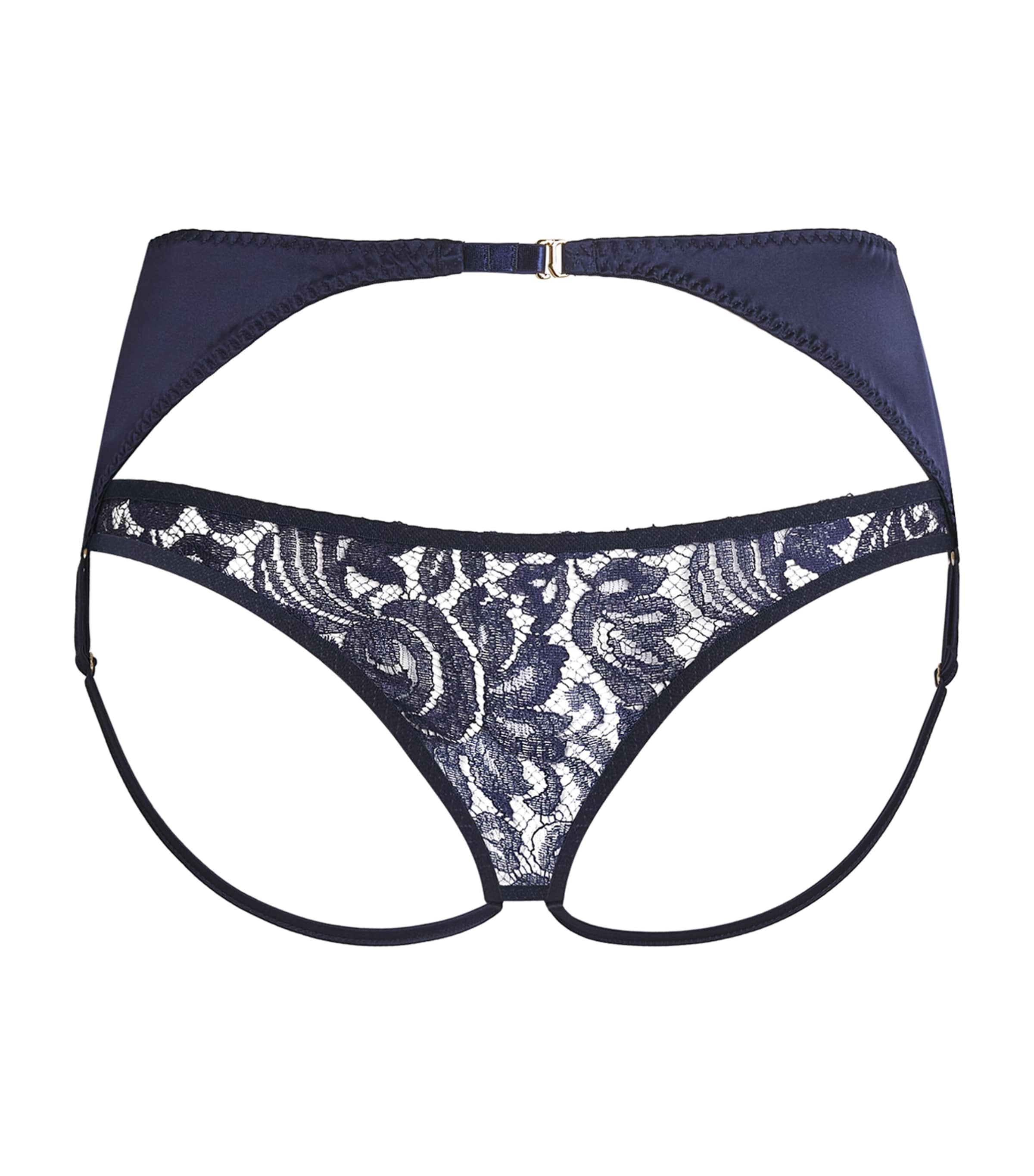 Coco De Mer Womens Tamara Open Suspender Briefs Sapphire