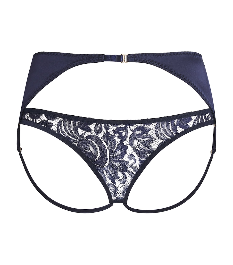 Coco De Mer Womens Tamara Open Suspender Briefs Sapphire