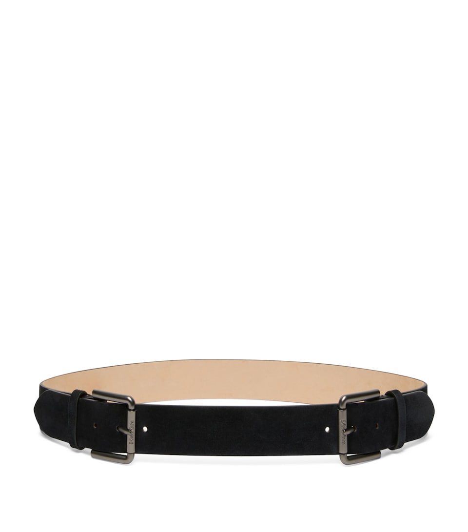 Max Mara Suede Double-Buckle Belt Dark Grey