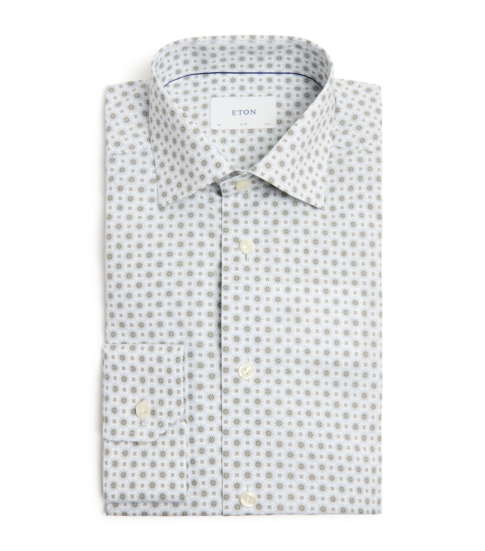 Eton Mens Cotton Geometric Print Contemporary Fit Shirt Beige