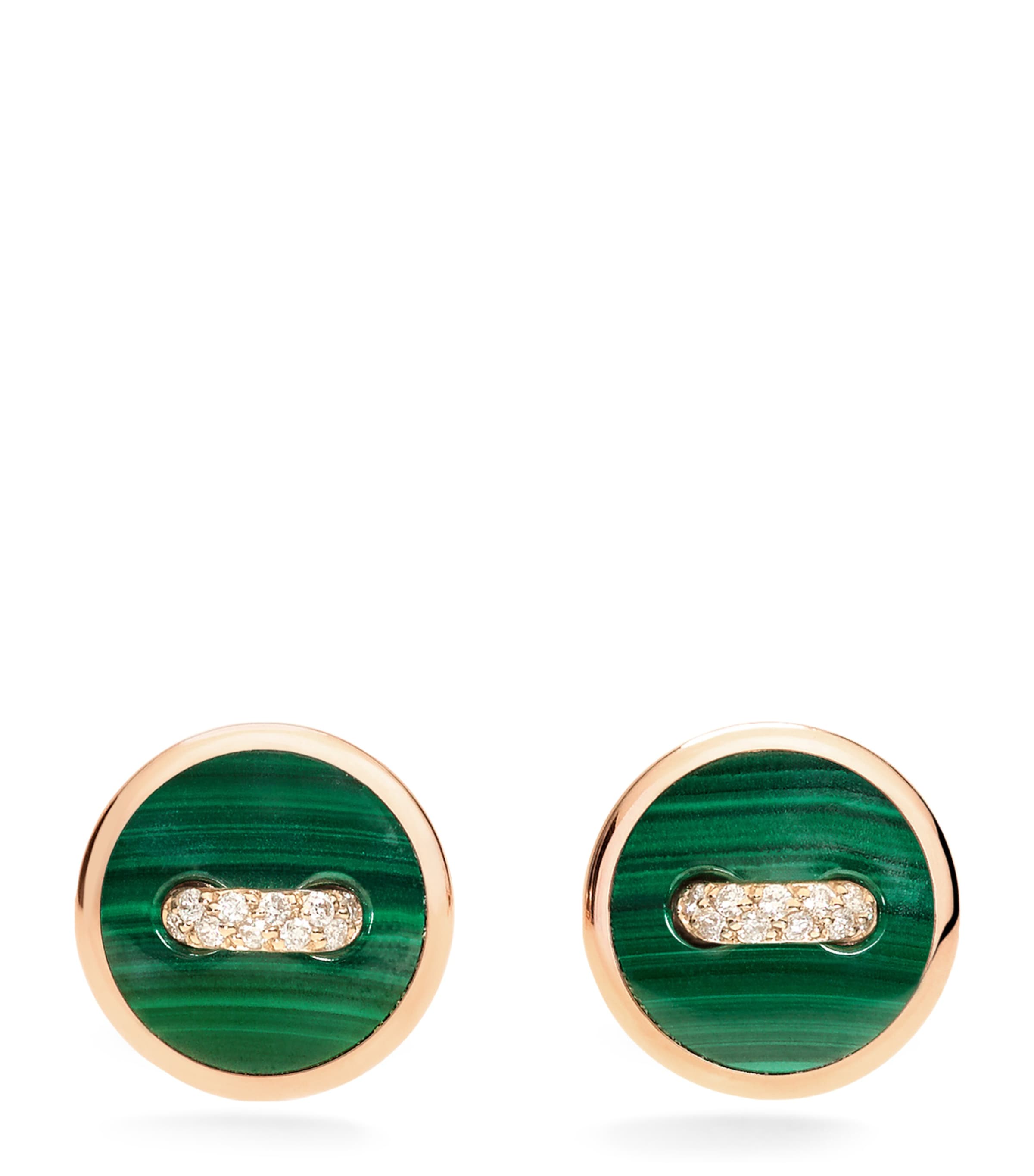 Rose Gold, Diamond and Malachite Pom Pom Dot Earrings