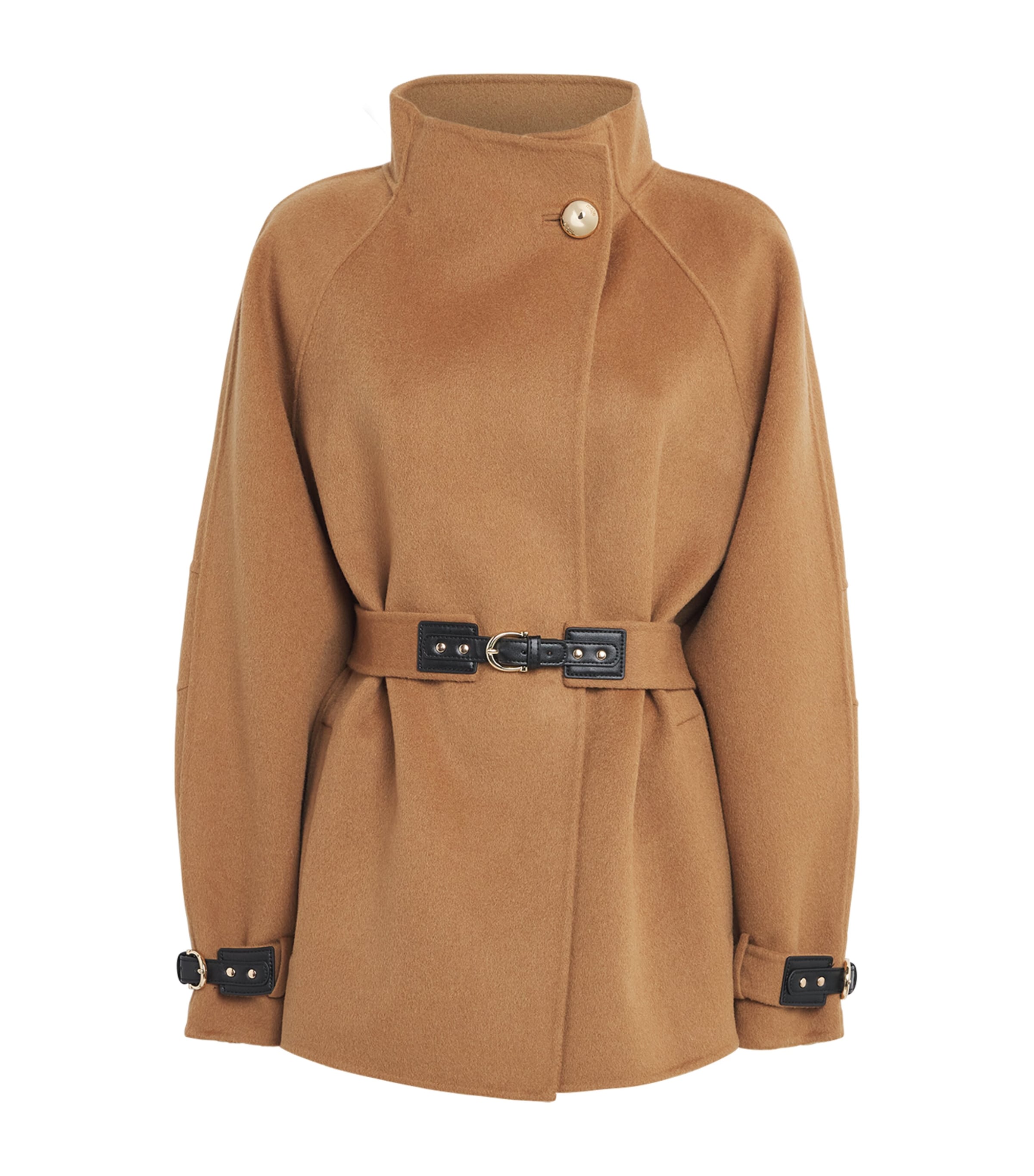 Maje Womens Wool-Blend Belted Mid-Length Coat Camel