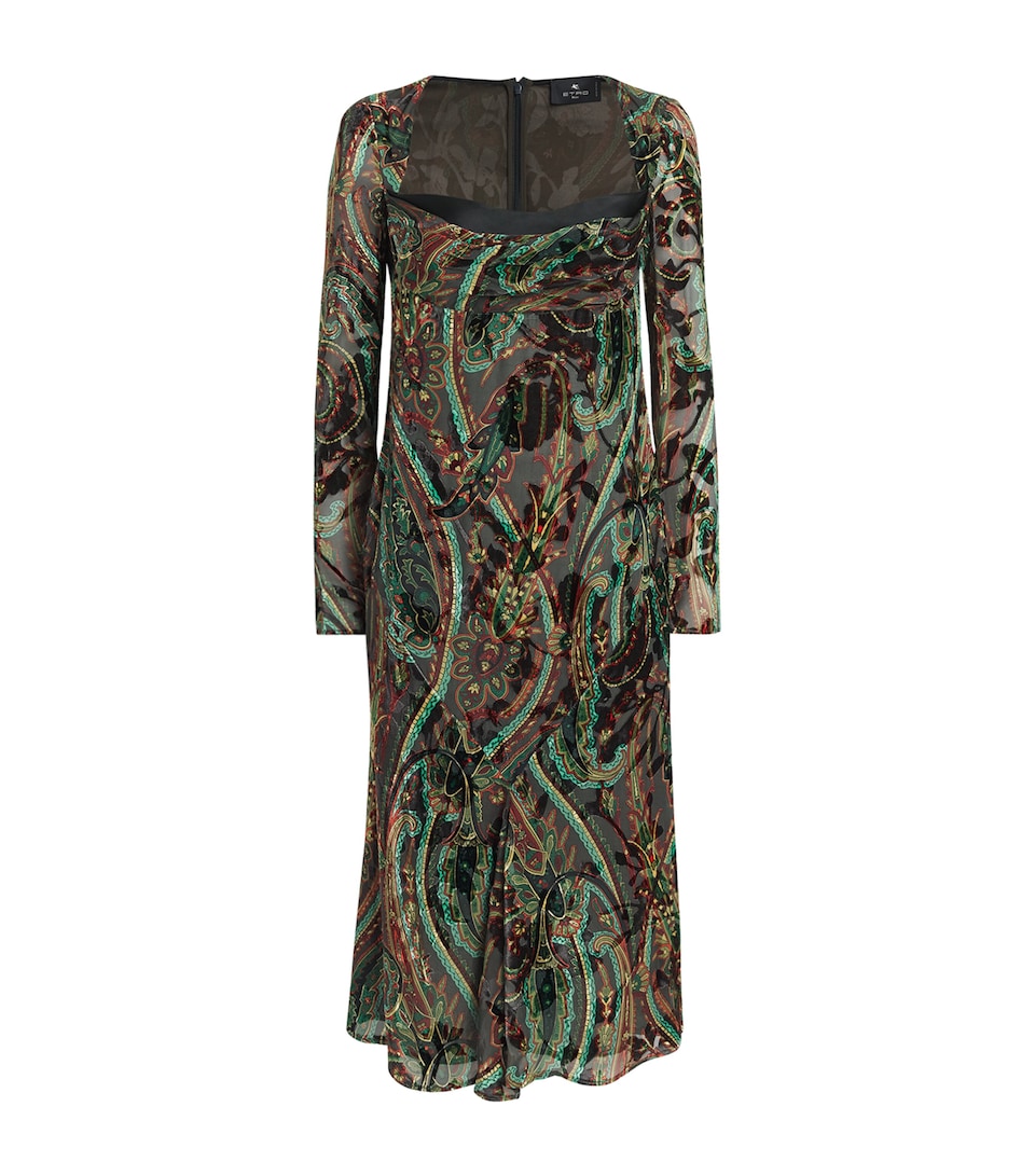 Etro Womens Cowl-Neck Midi Dress Print On Grey