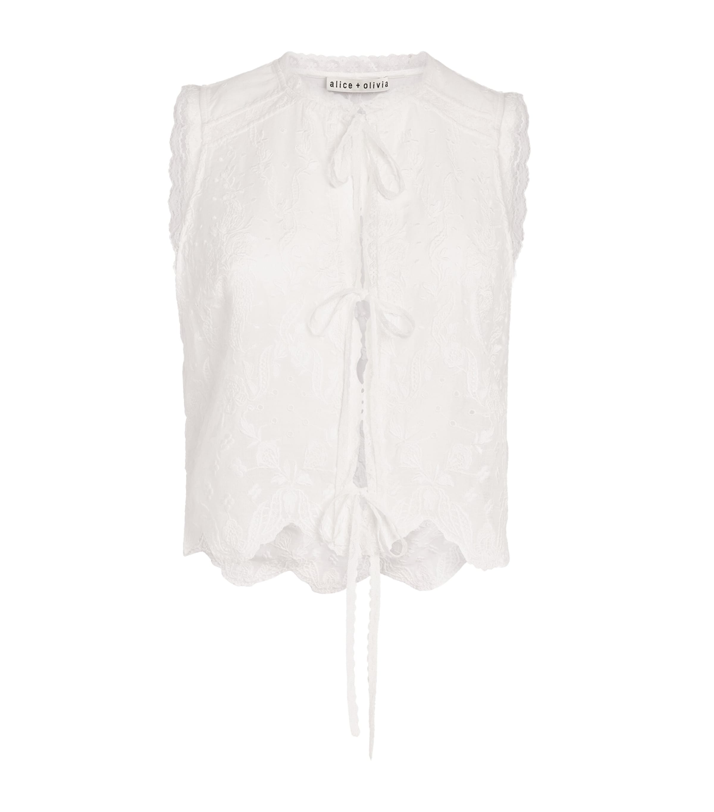 Alice+Olivia Womens Cotton Embroidered Amal Blouse Off White