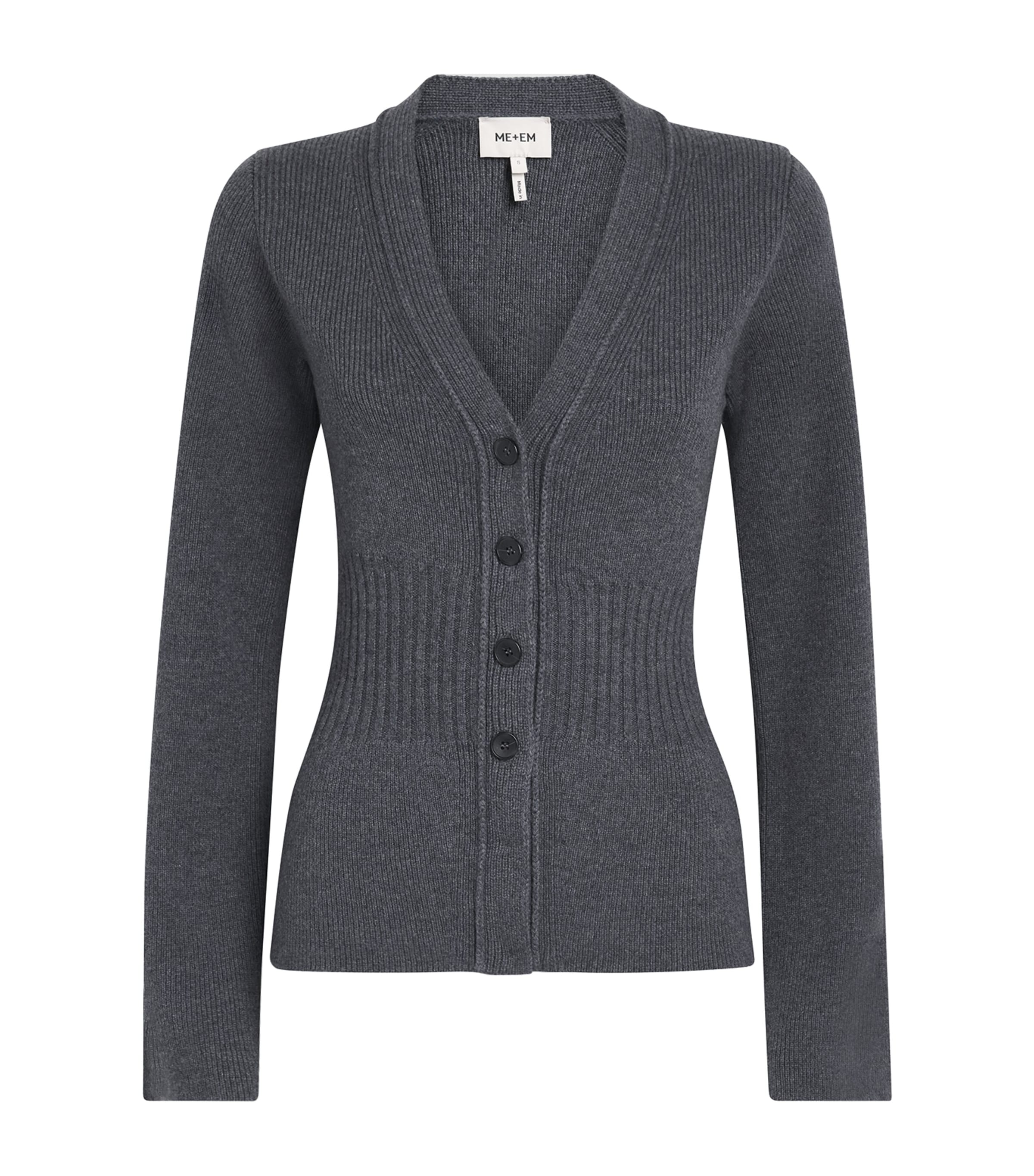 ME+EM Womens Merino-Cashmere Contour Cardigan Mid Grey Melange