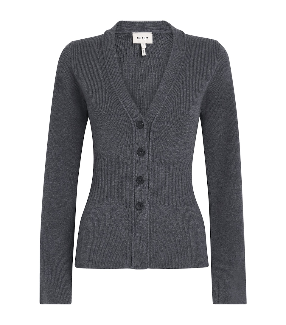 ME+EM Womens Merino-Cashmere Contour Cardigan Mid Grey Melange