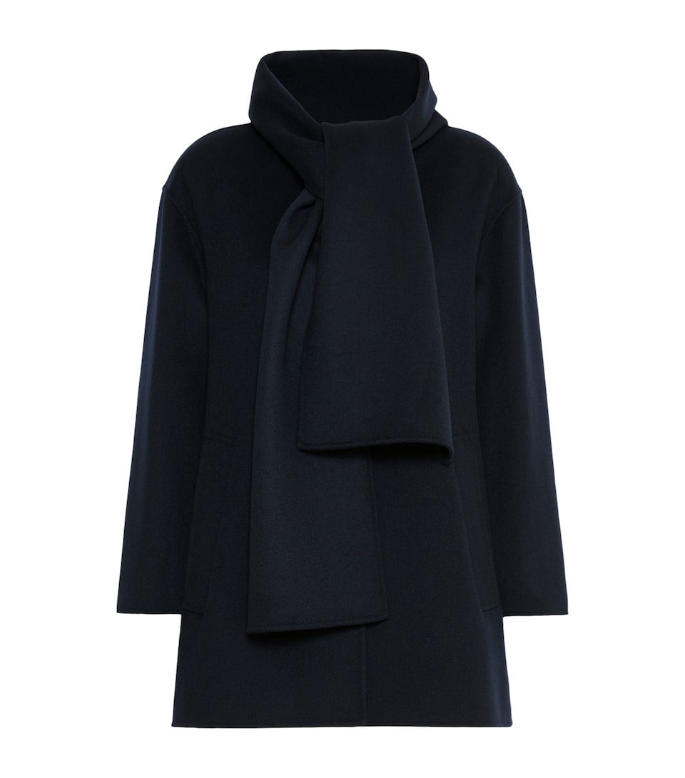 Max Mara Womens Virgin Wool Scarf Coat Midnightblue