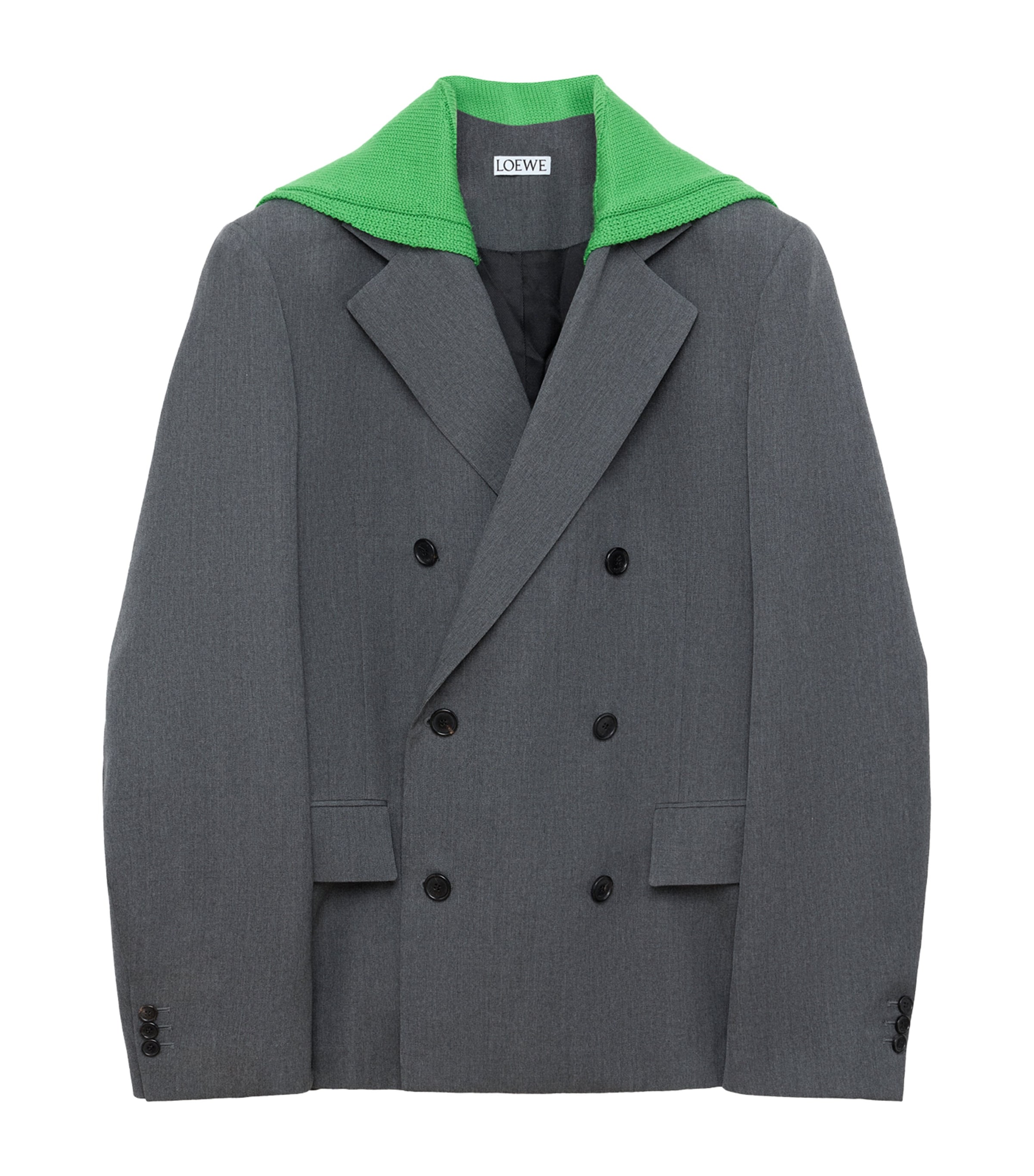 LOEWE Womens Wool Layered-Sweater Effect Blazer Charcoal Melange