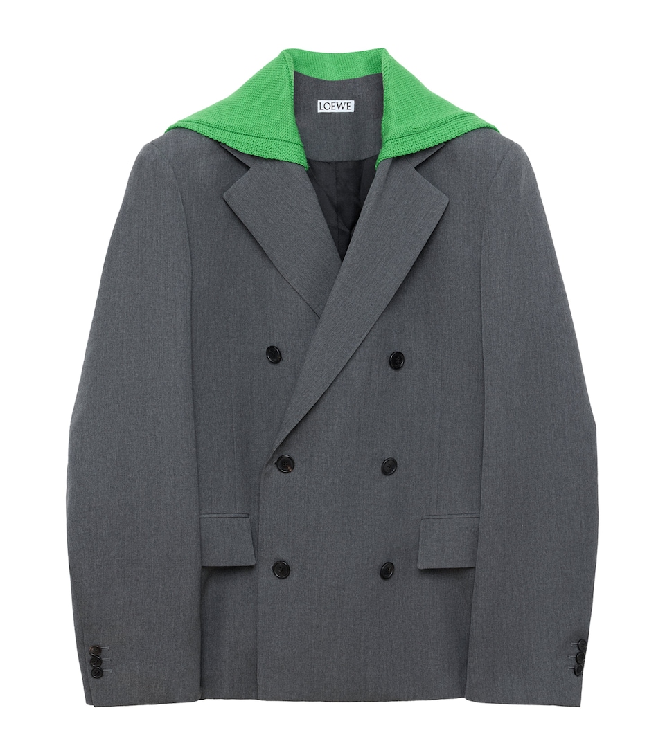 LOEWE Womens Wool Layered-Sweater Effect Blazer Charcoal Melange