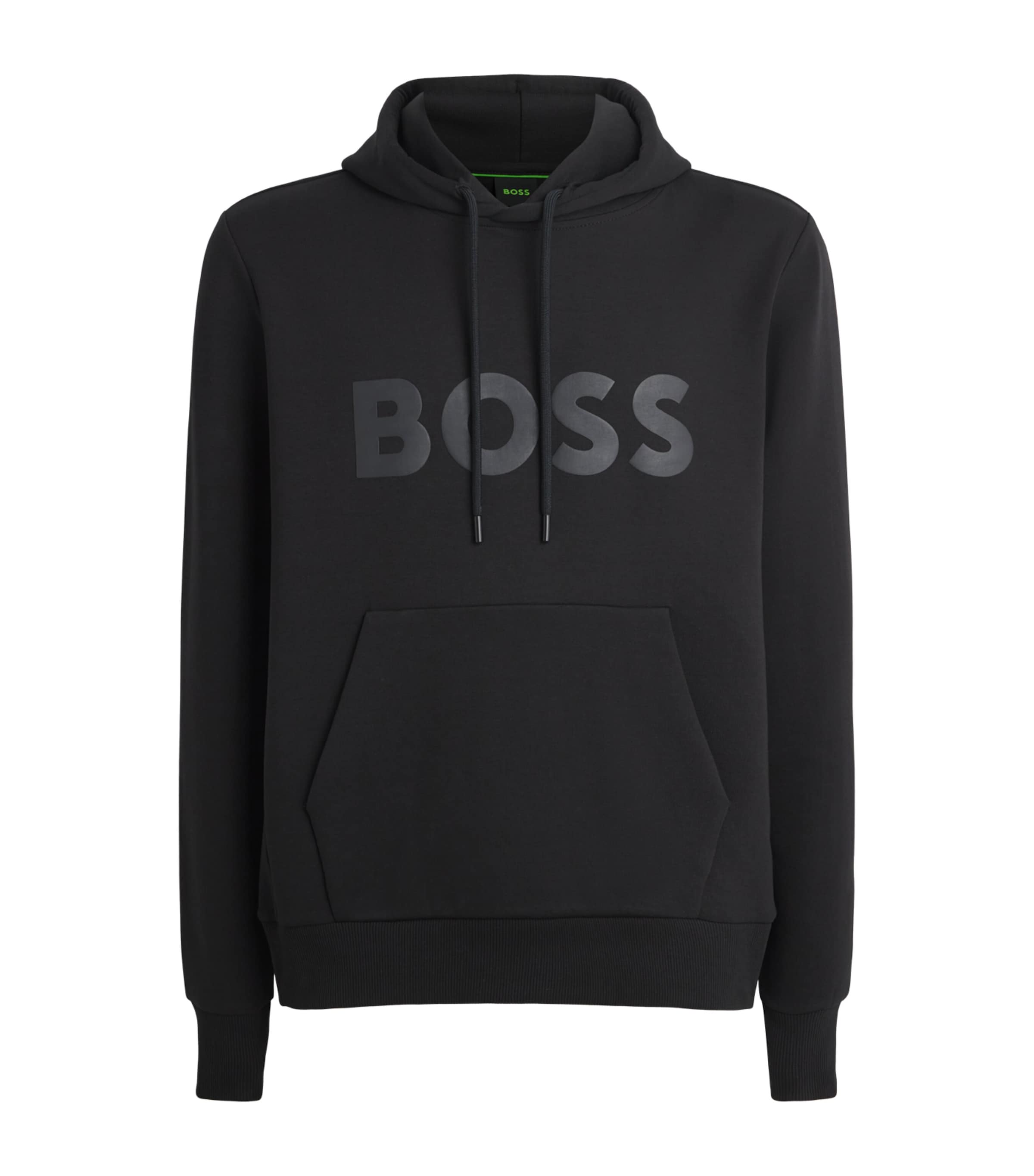 BOSS Mens Stretch-Cotton Logo Hoodie Black
