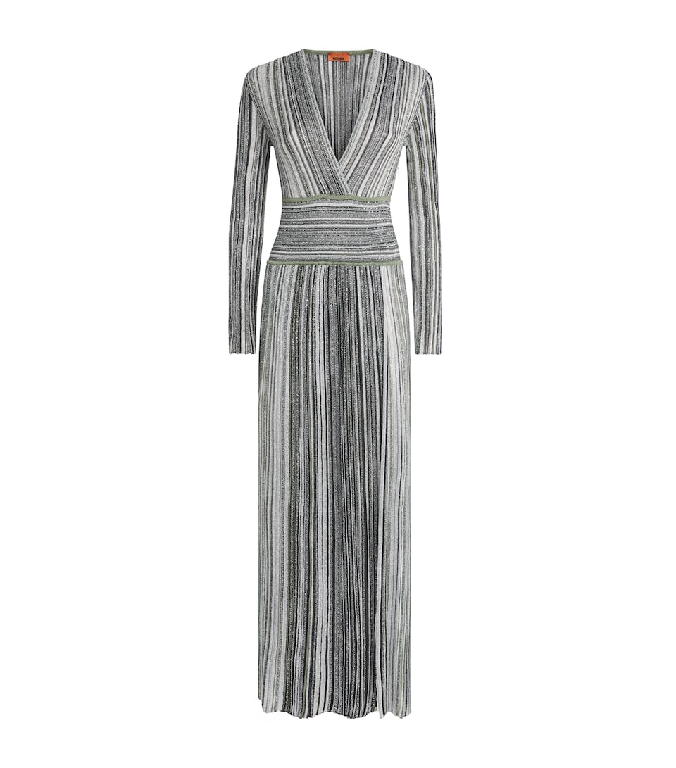 Missoni Womens Lamé V-Neck Maxi Dress Grdnt Grn Tns