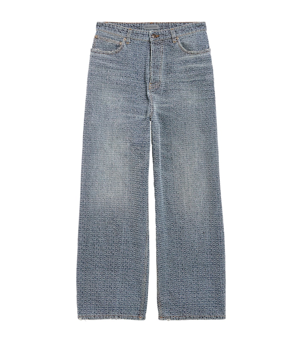 Balenciaga Mens Embroidered Logo Baggy-Fit Jeans