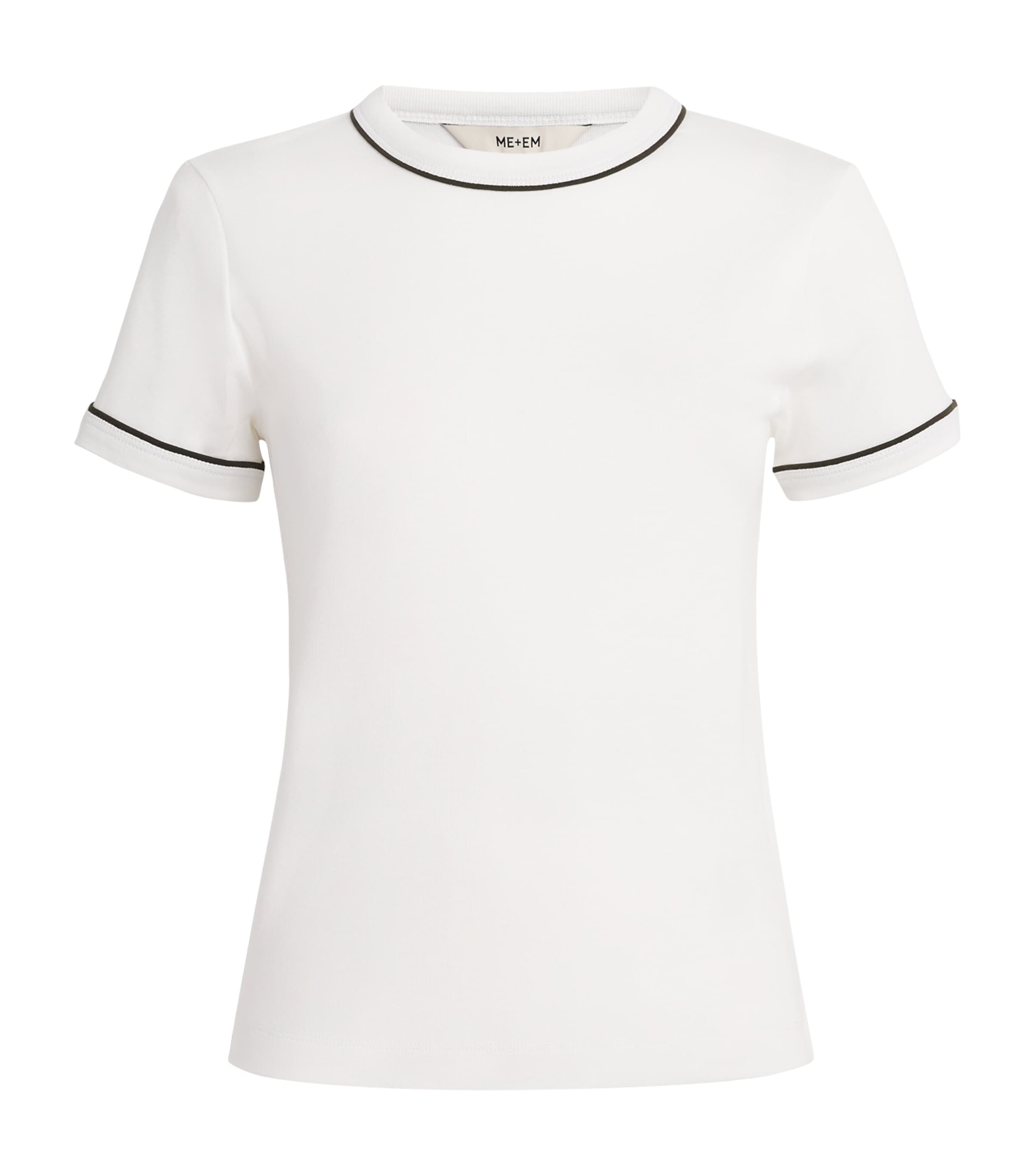 ME+EM Womens Cotton-Modal Contrast-Trim T-Shirt Soft White/olive