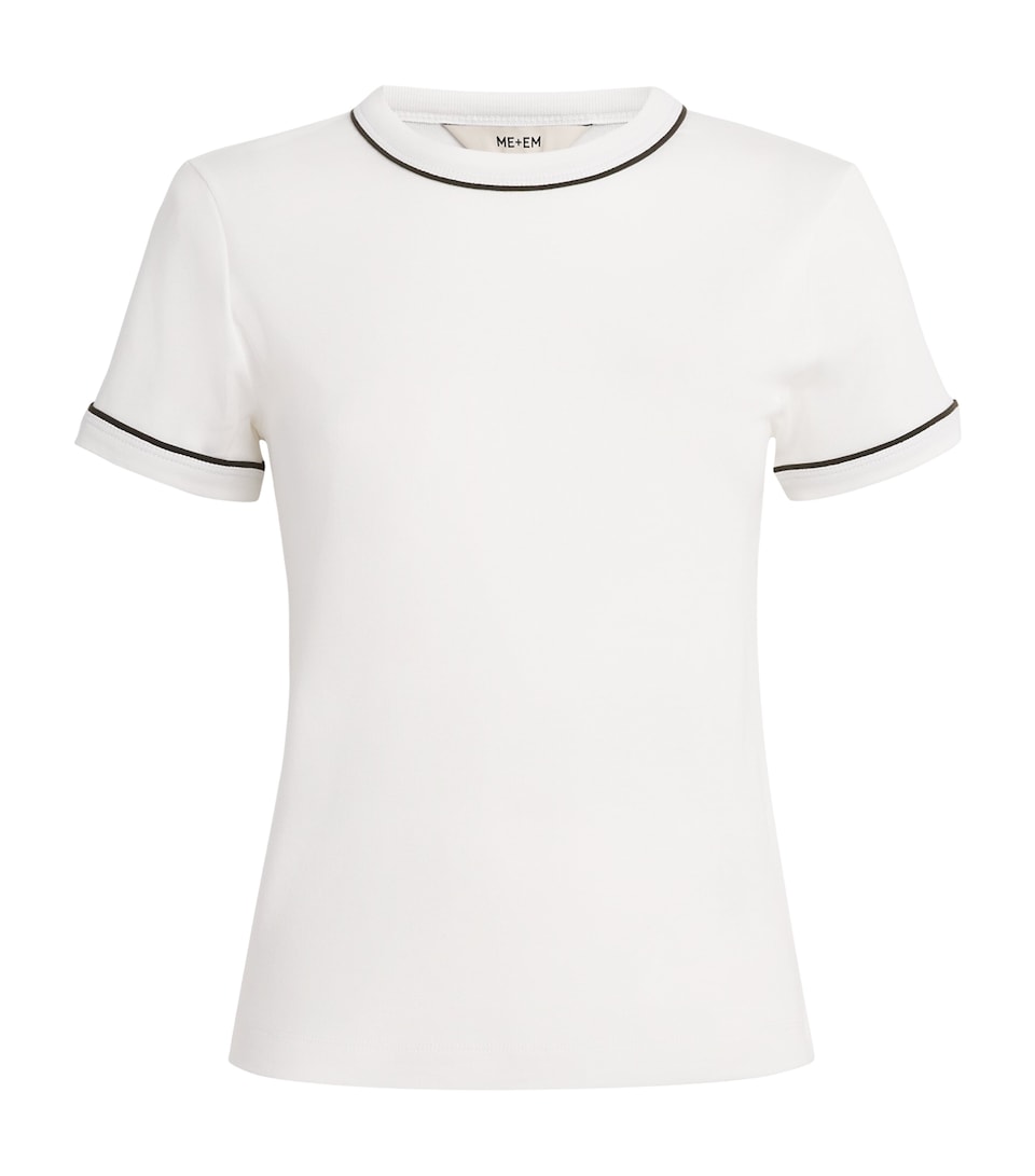ME+EM Womens Cotton-Modal Contrast-Trim T-Shirt Soft White/olive