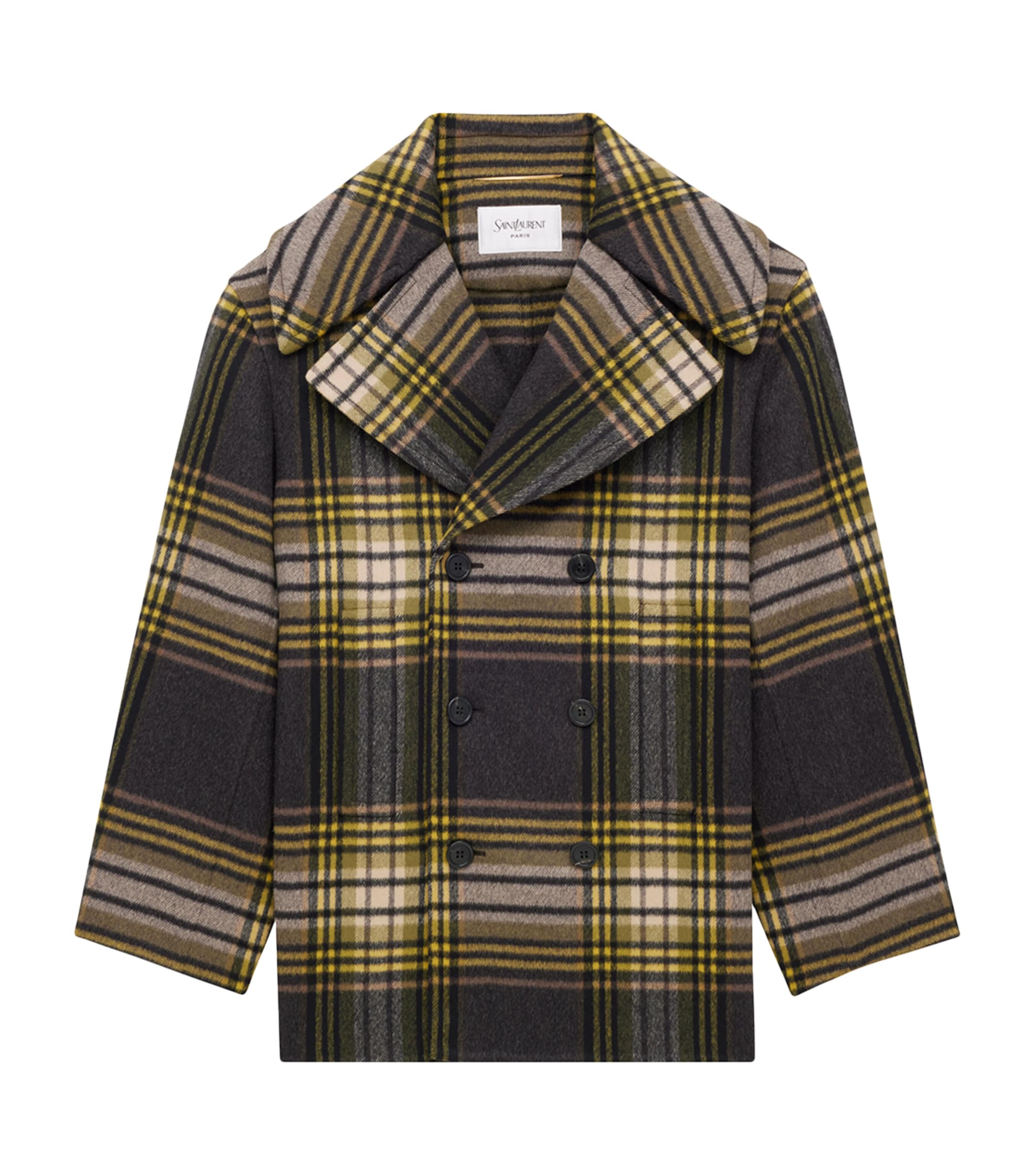 Virgin Wool Check Pea Coat
