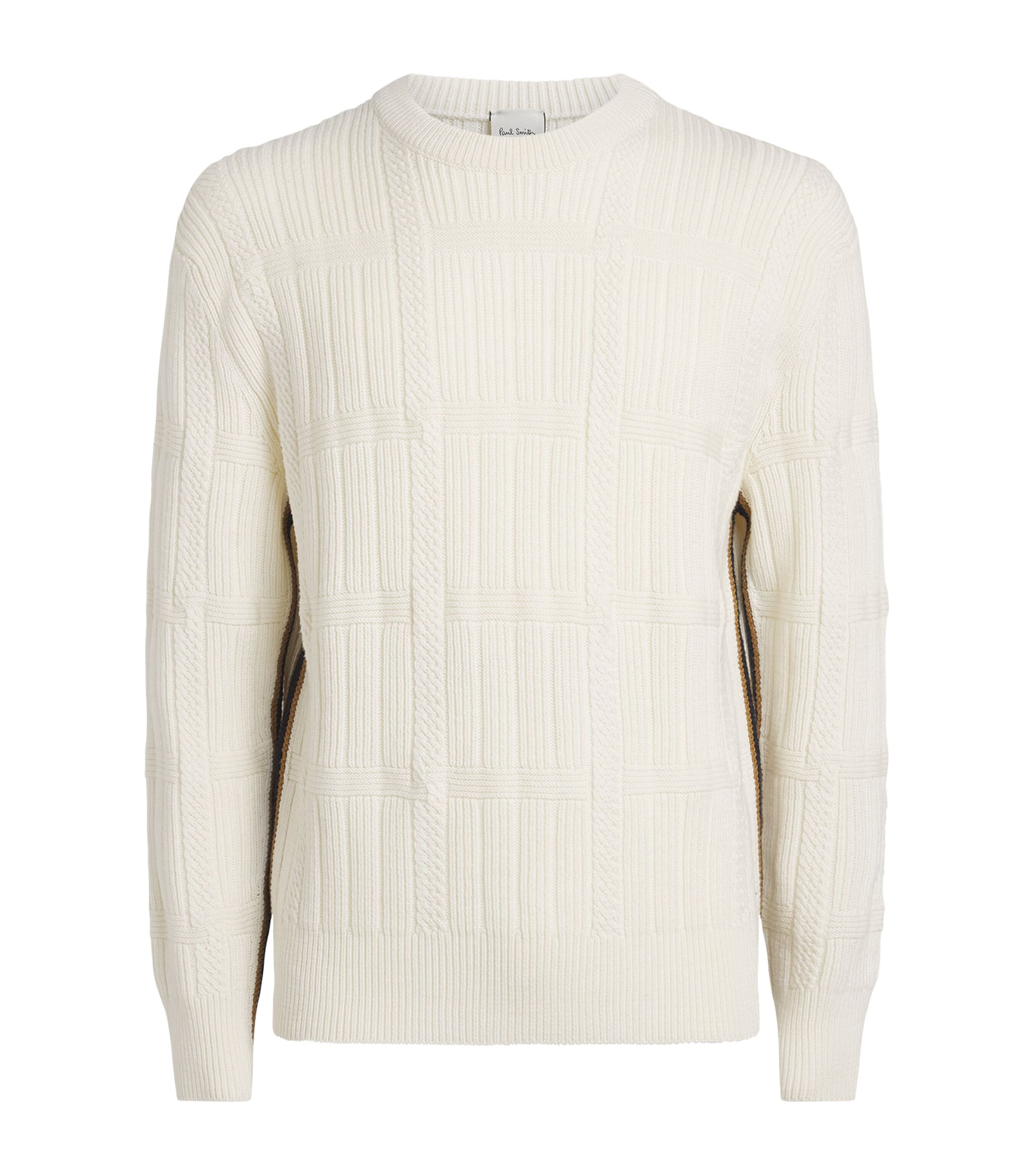 Paul Smith Mens Merino Wool Cable-Knit Sweater White