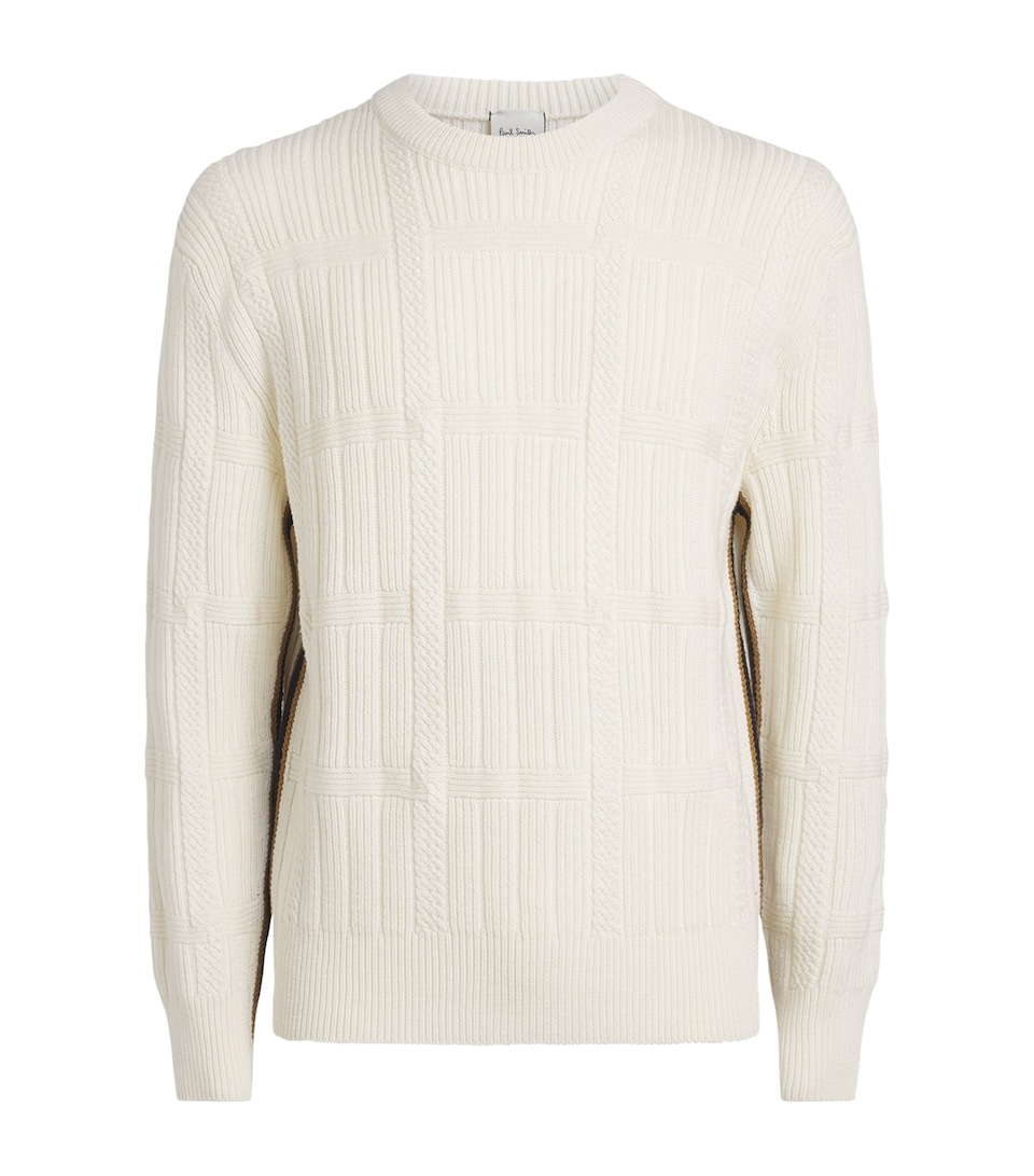 Paul Smith Mens Merino Wool Cable-Knit Sweater White