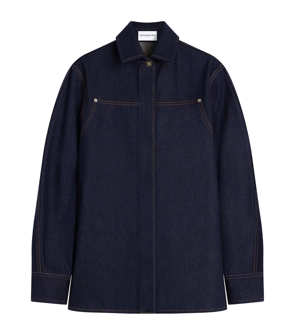 Givenchy Womens Denim Contrast-Stitch Shirt