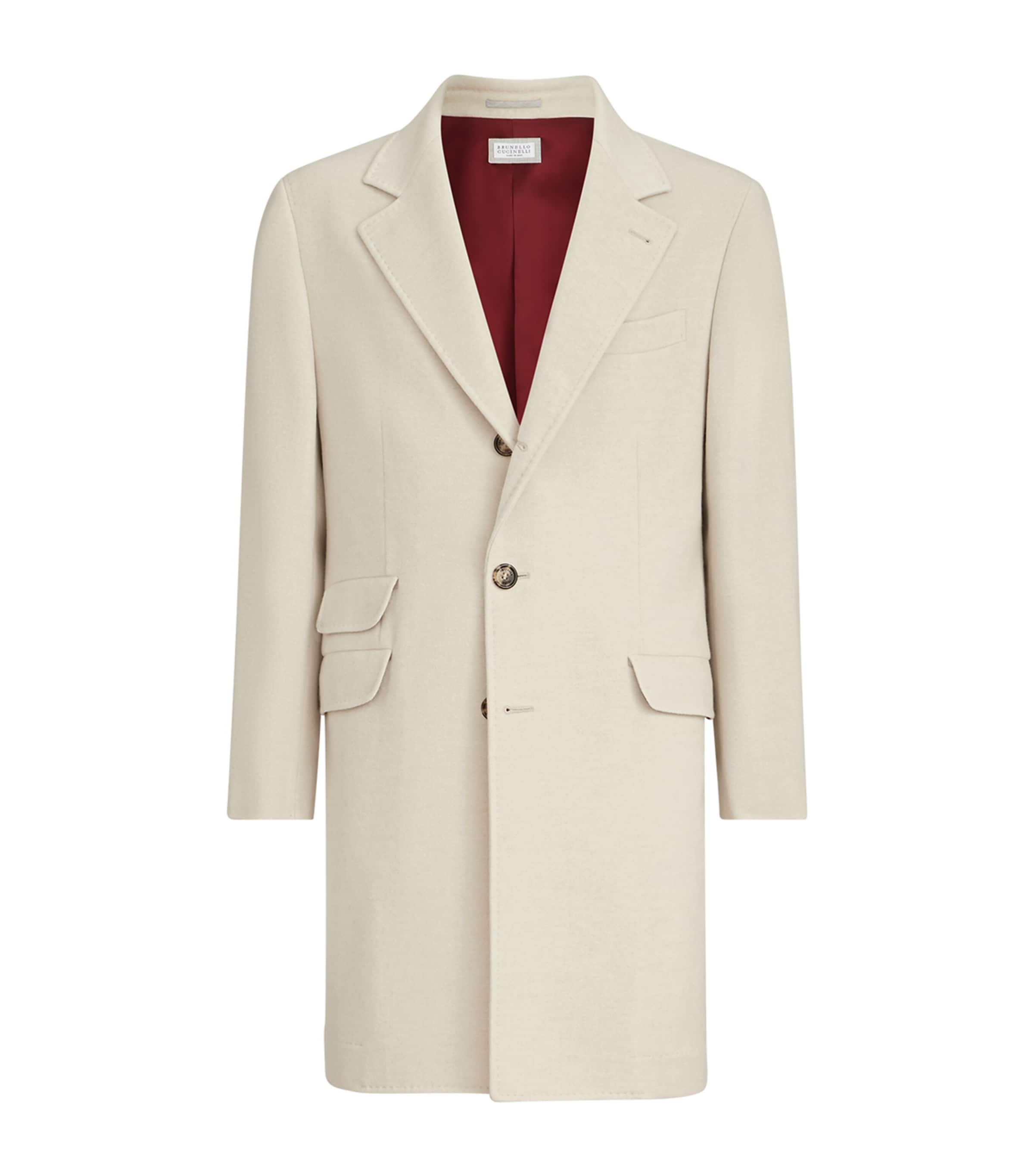 Brunello Cucinelli Mens Cashmere Water-Resistant Coat Beige+red