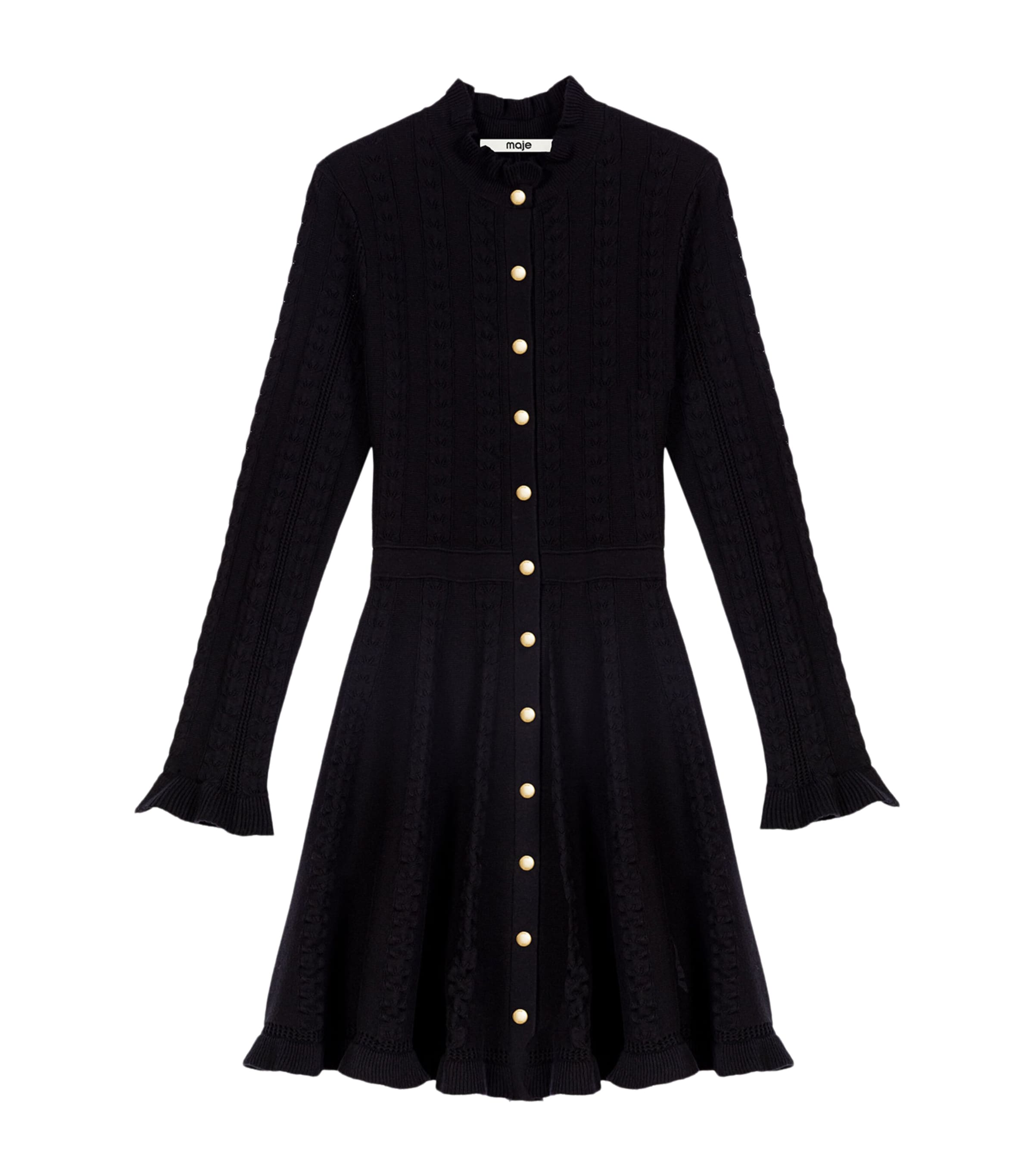Maje Womens Knitted Mini Dress Black