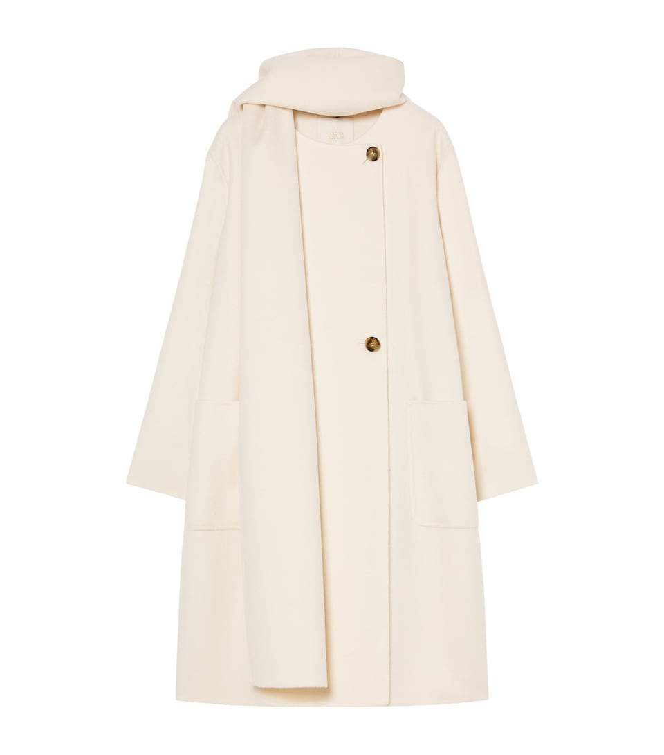 Marina Rinaldi Womens Virgin Wool Scarf-Neck Coat White
