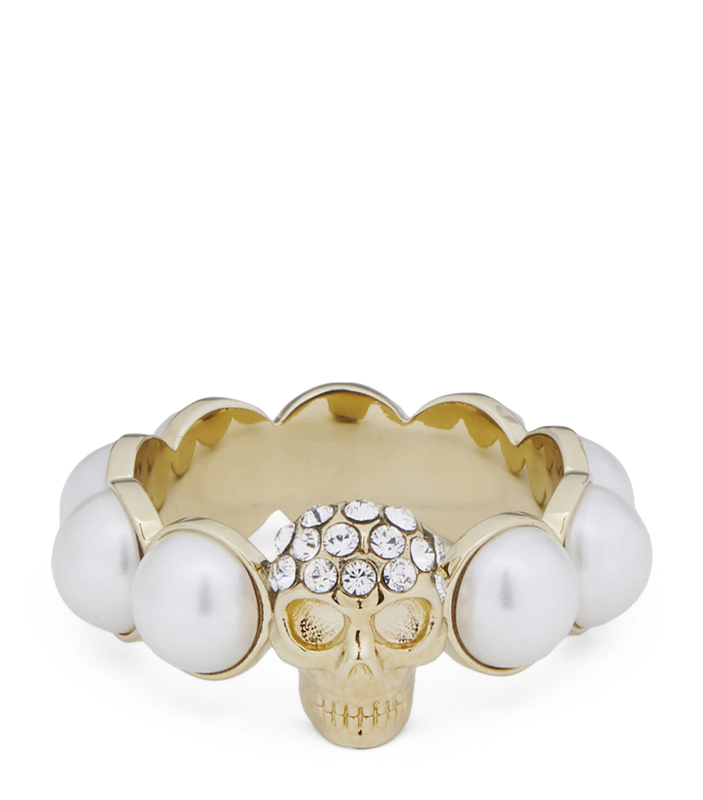 McQueen Faux Pearl and Skull Ring
