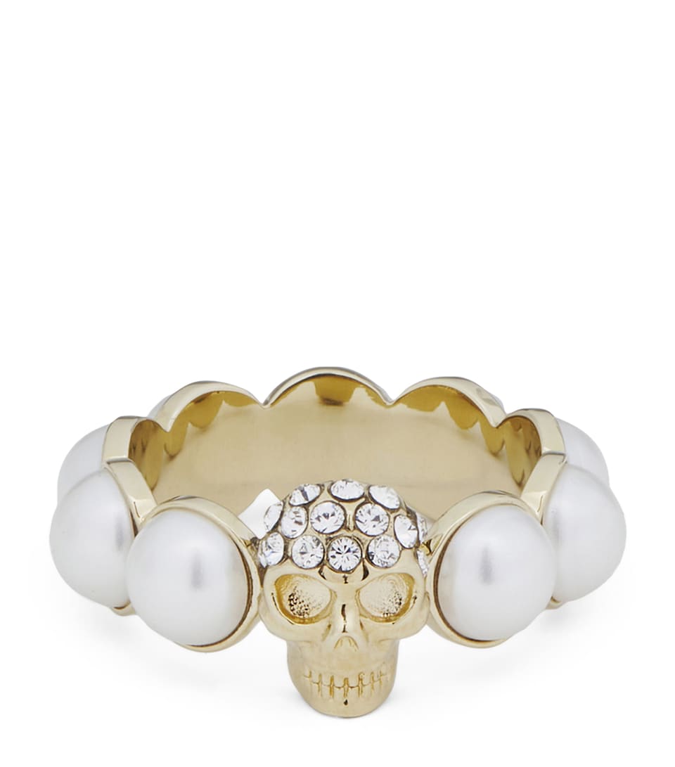McQueen Faux Pearl and Skull Ring
